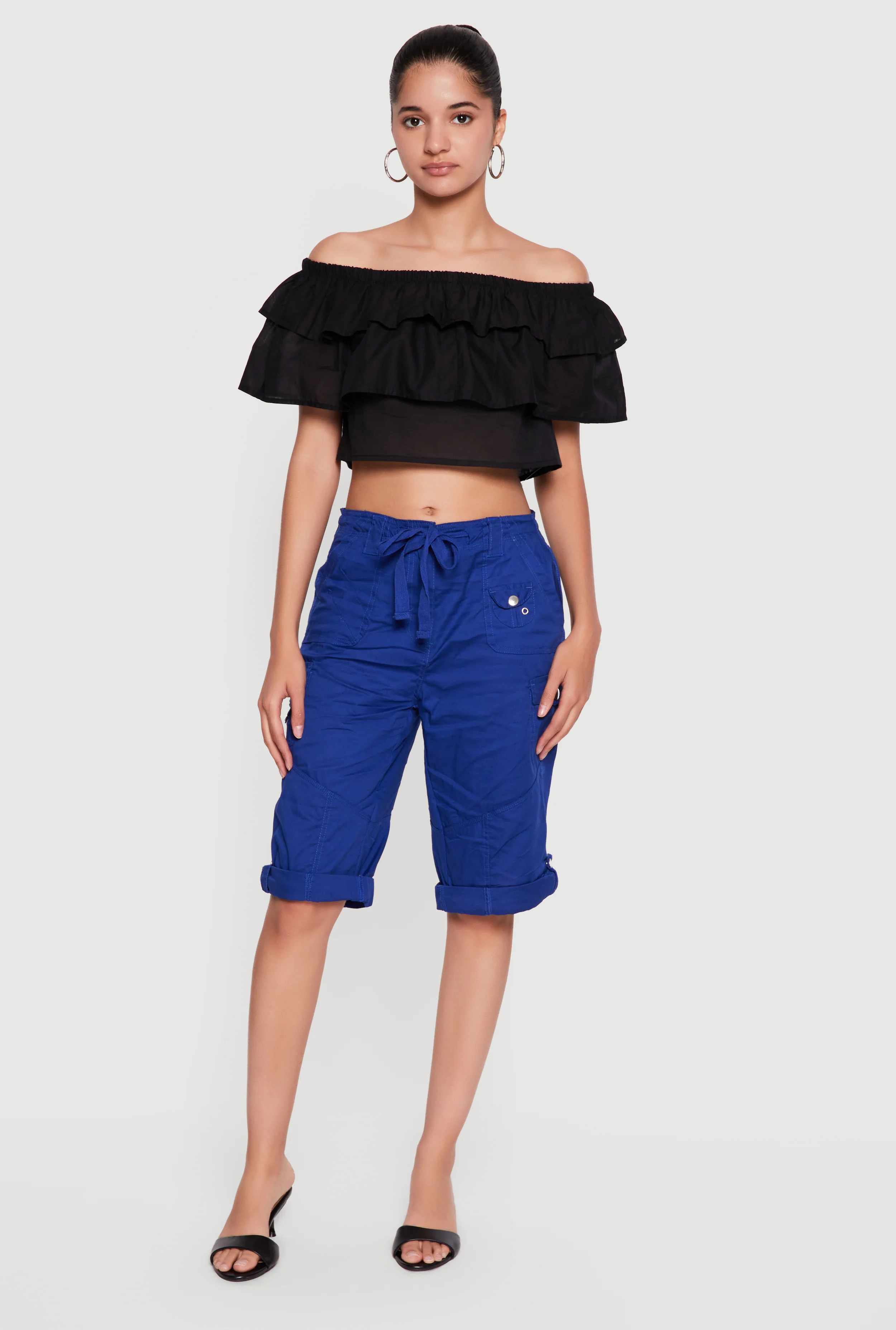 Ruffle Tiered Off the Shoulder Crop Top