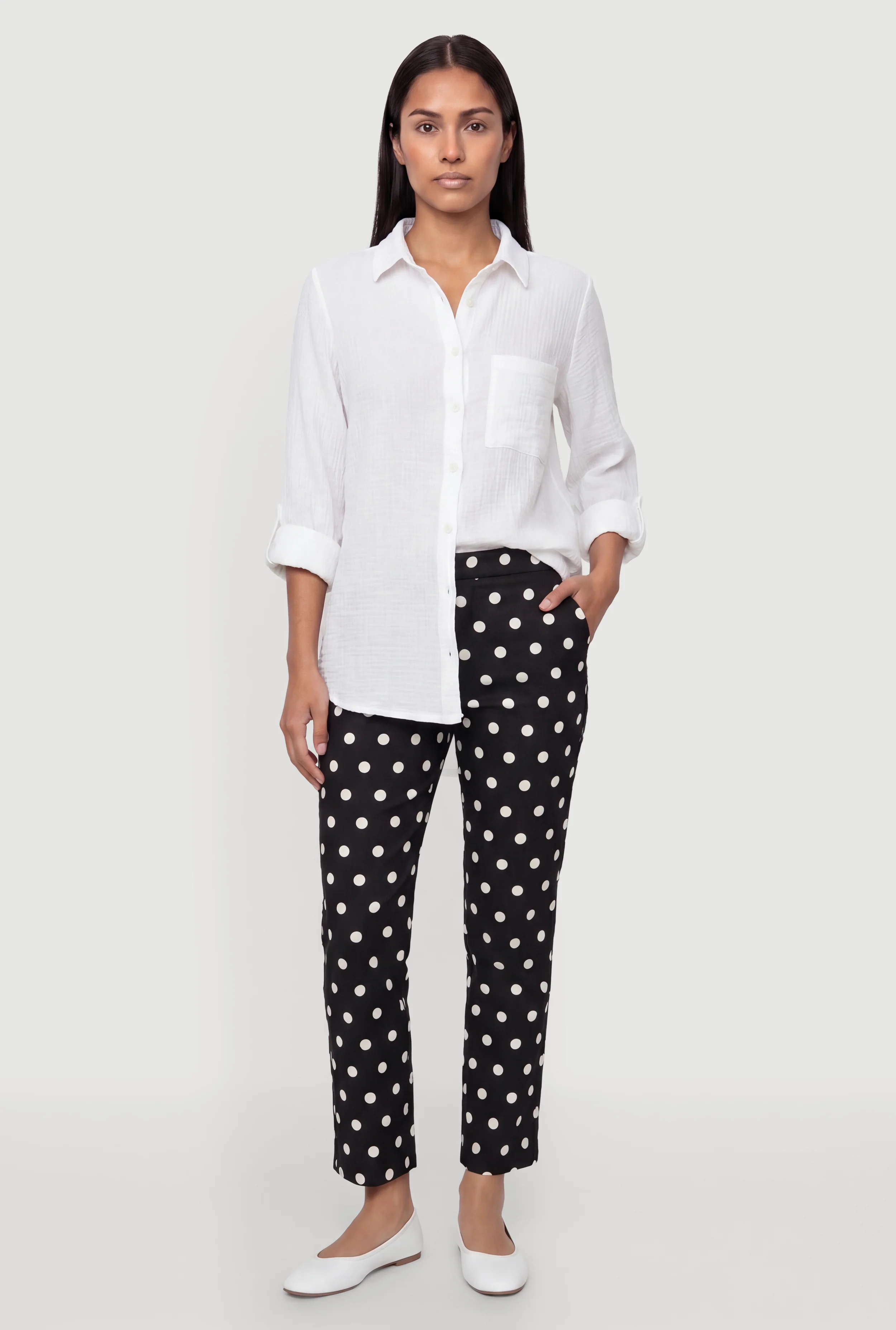 Tabbed Long Sleeve Button Front Tunic Shirt