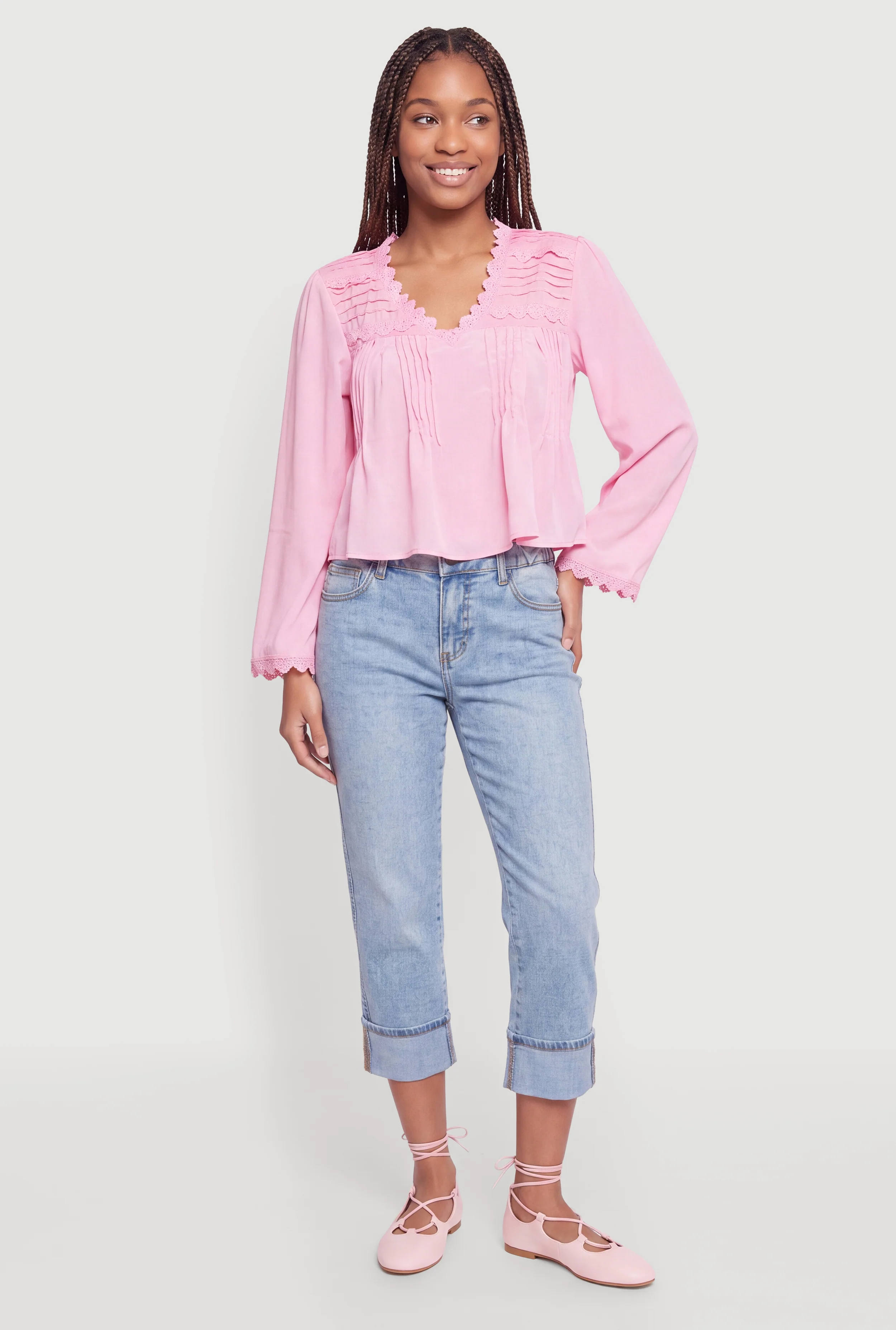 Crochet Trim Long Sleeve Blouse