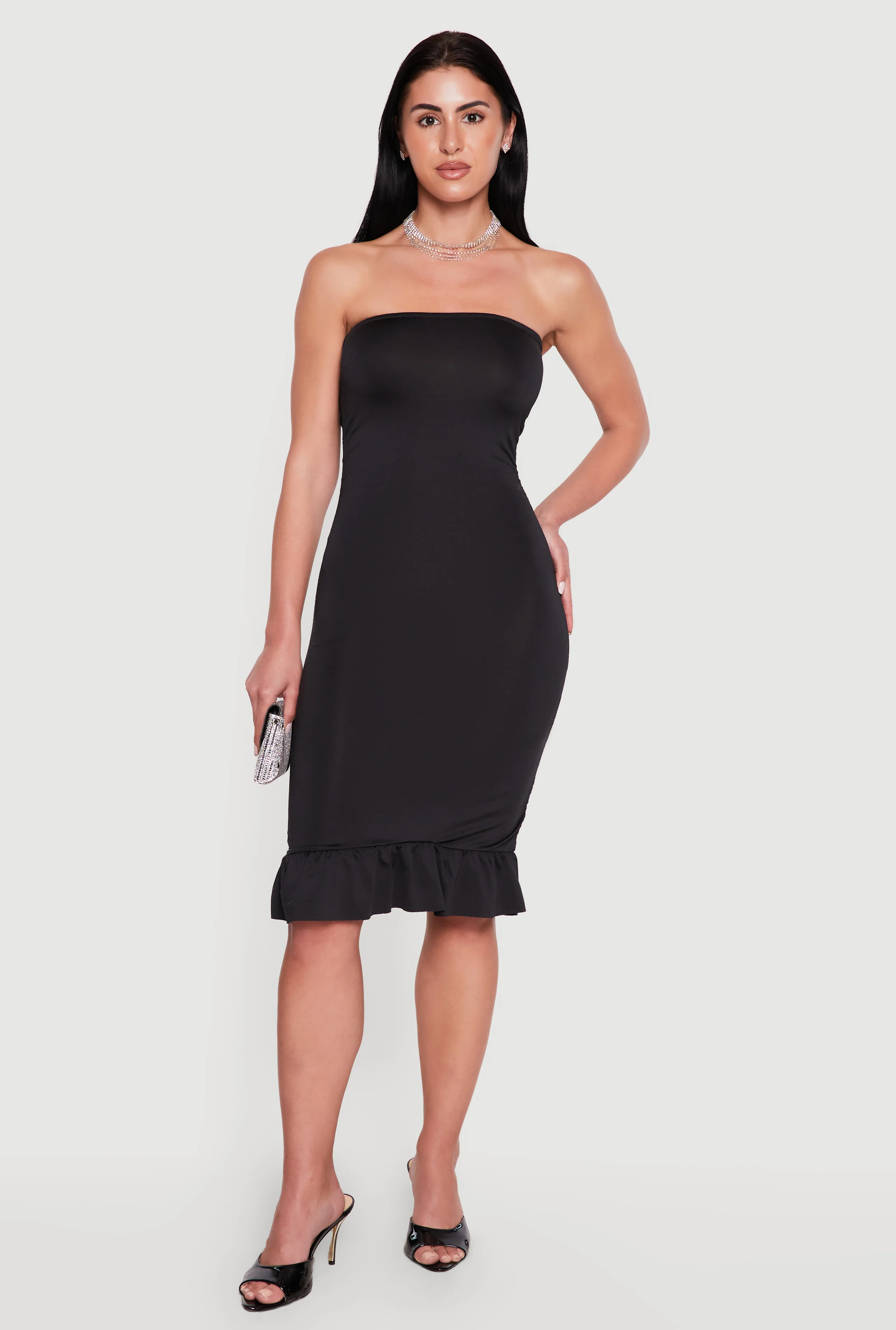 Ruched Tube Dress with Ruffle Hem