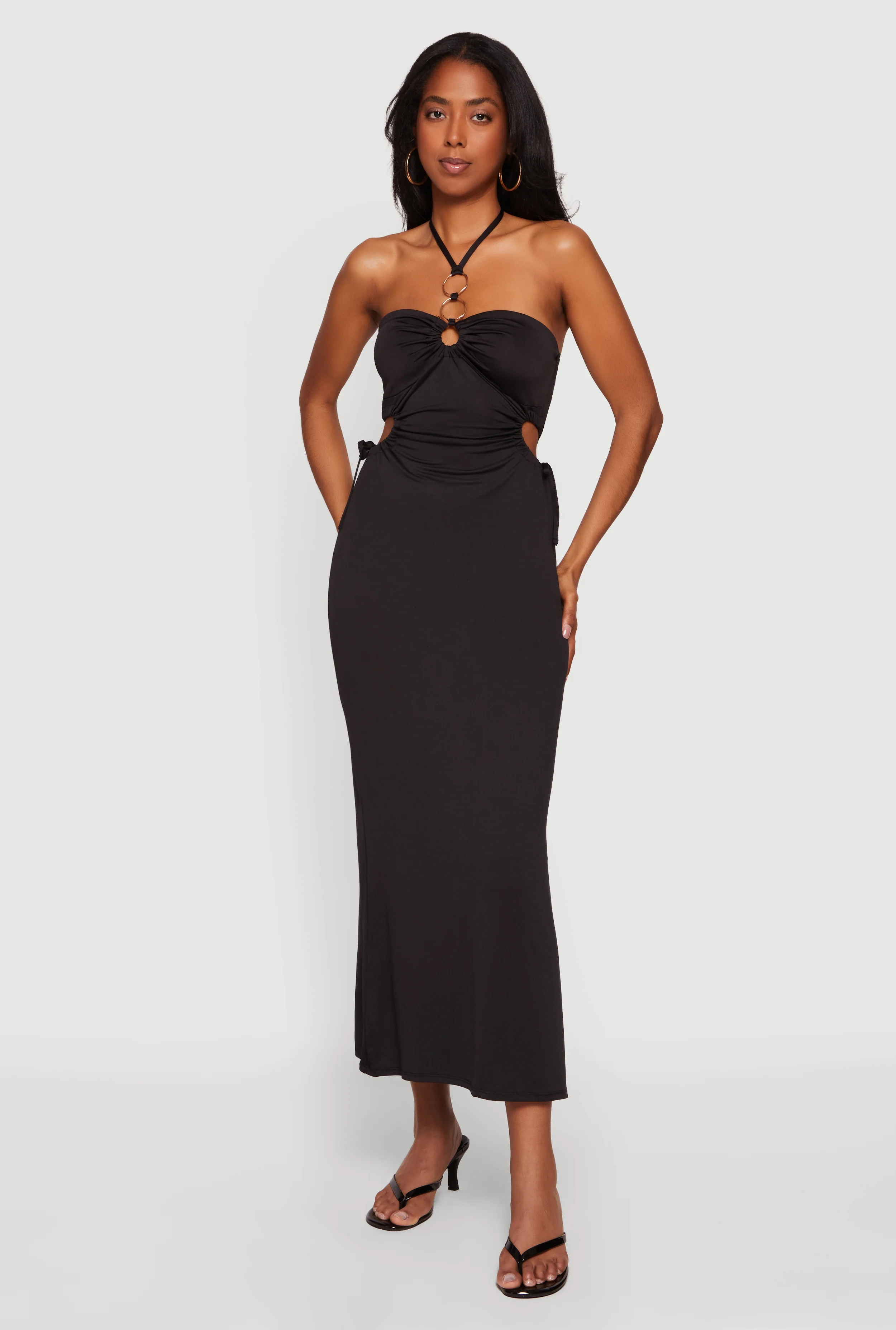 Cutout Detail O Ring Halter Maxi Dress
