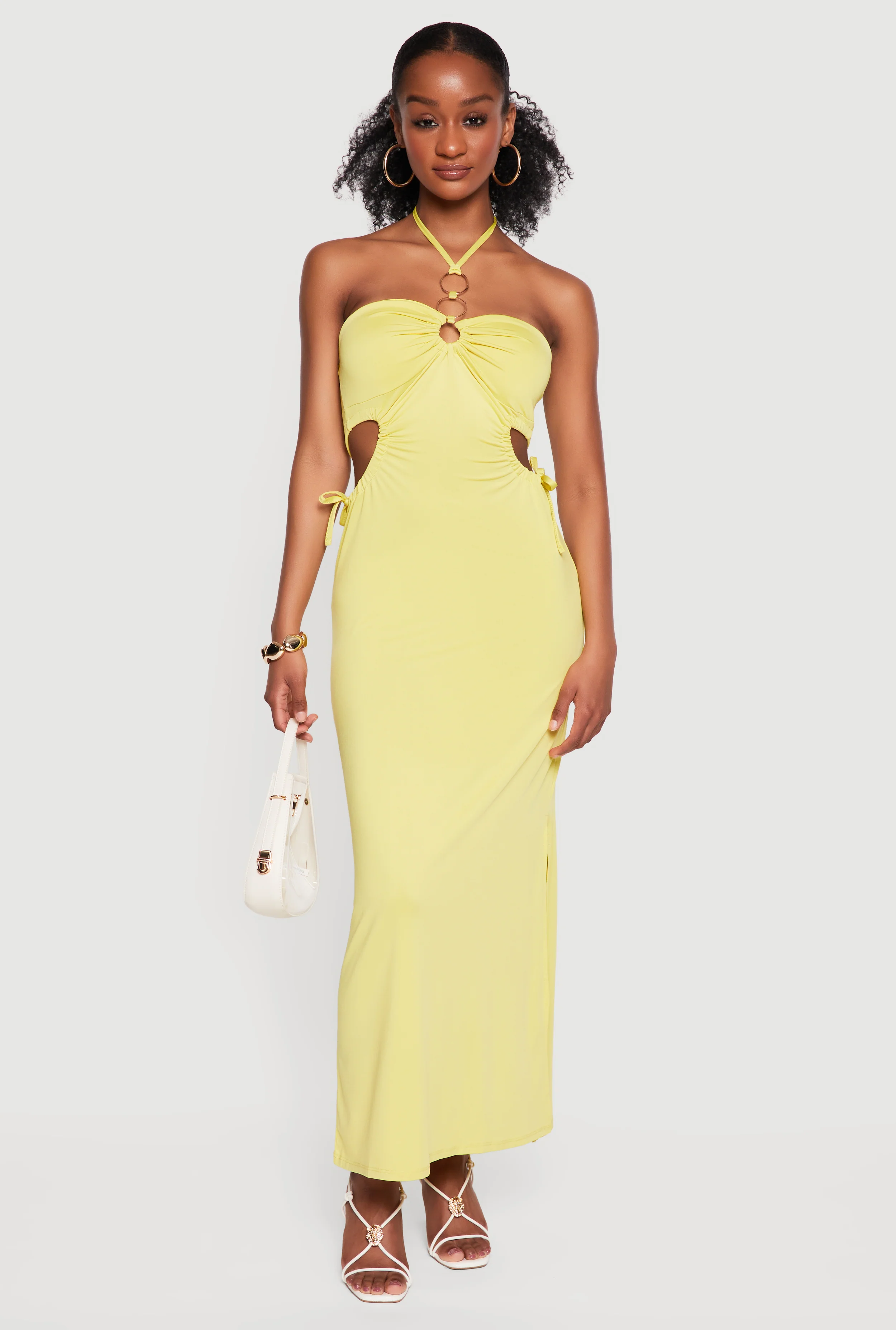 Cutout Detail O Ring Halter Maxi Dress