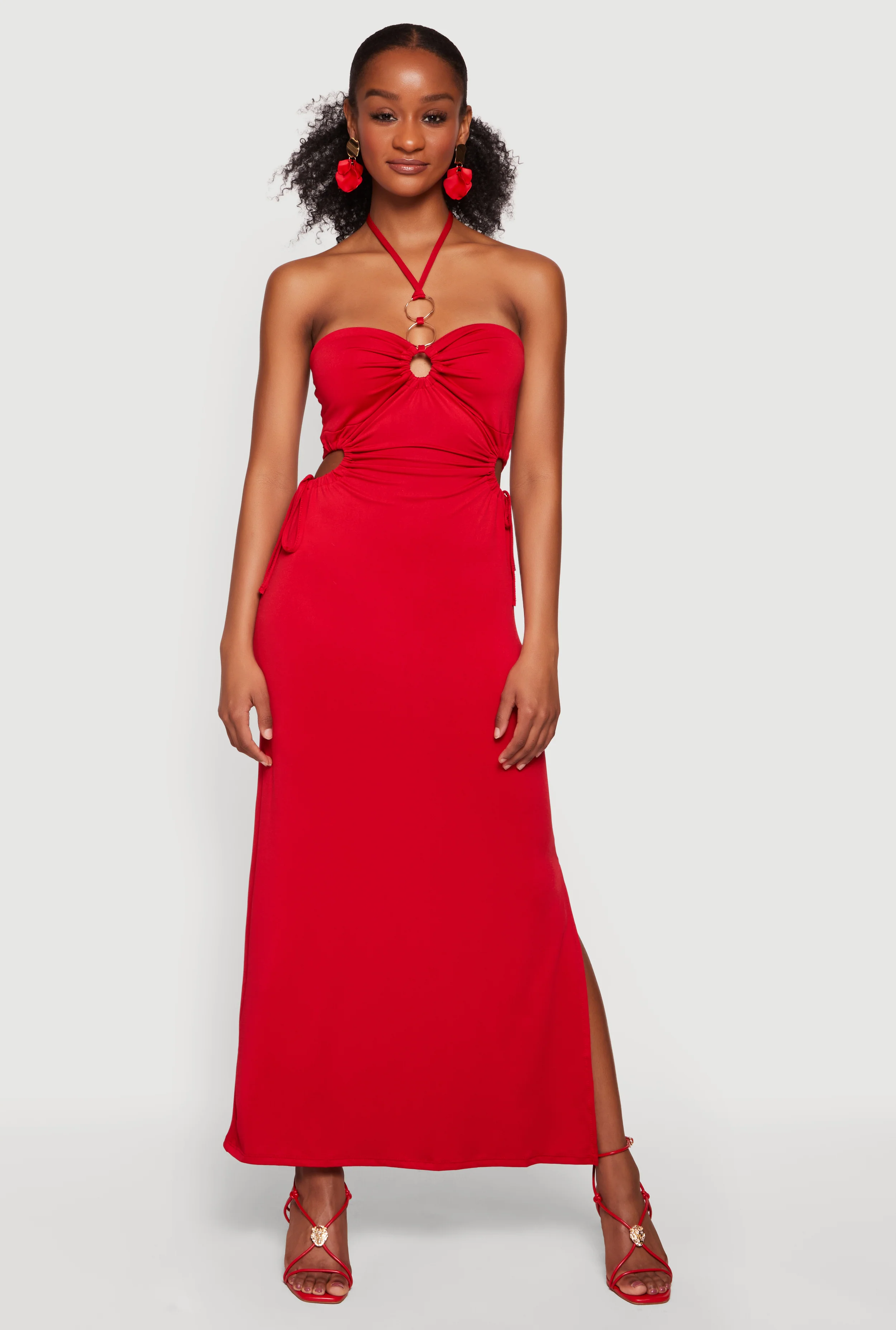 Cutout Detail O Ring Halter Maxi Dress