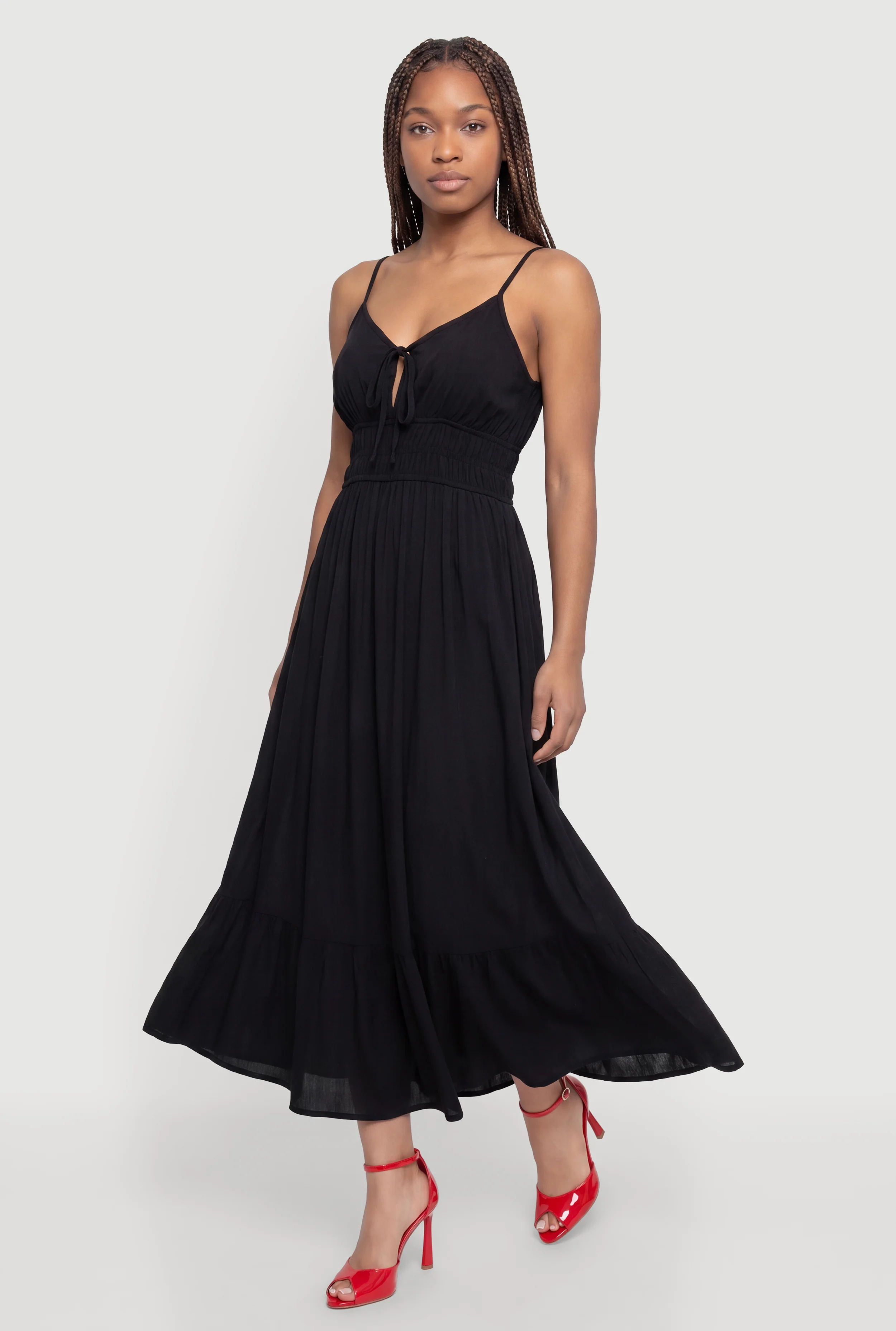 Sleeveless Smocked Waist Ruffle Trim Maxi Dress