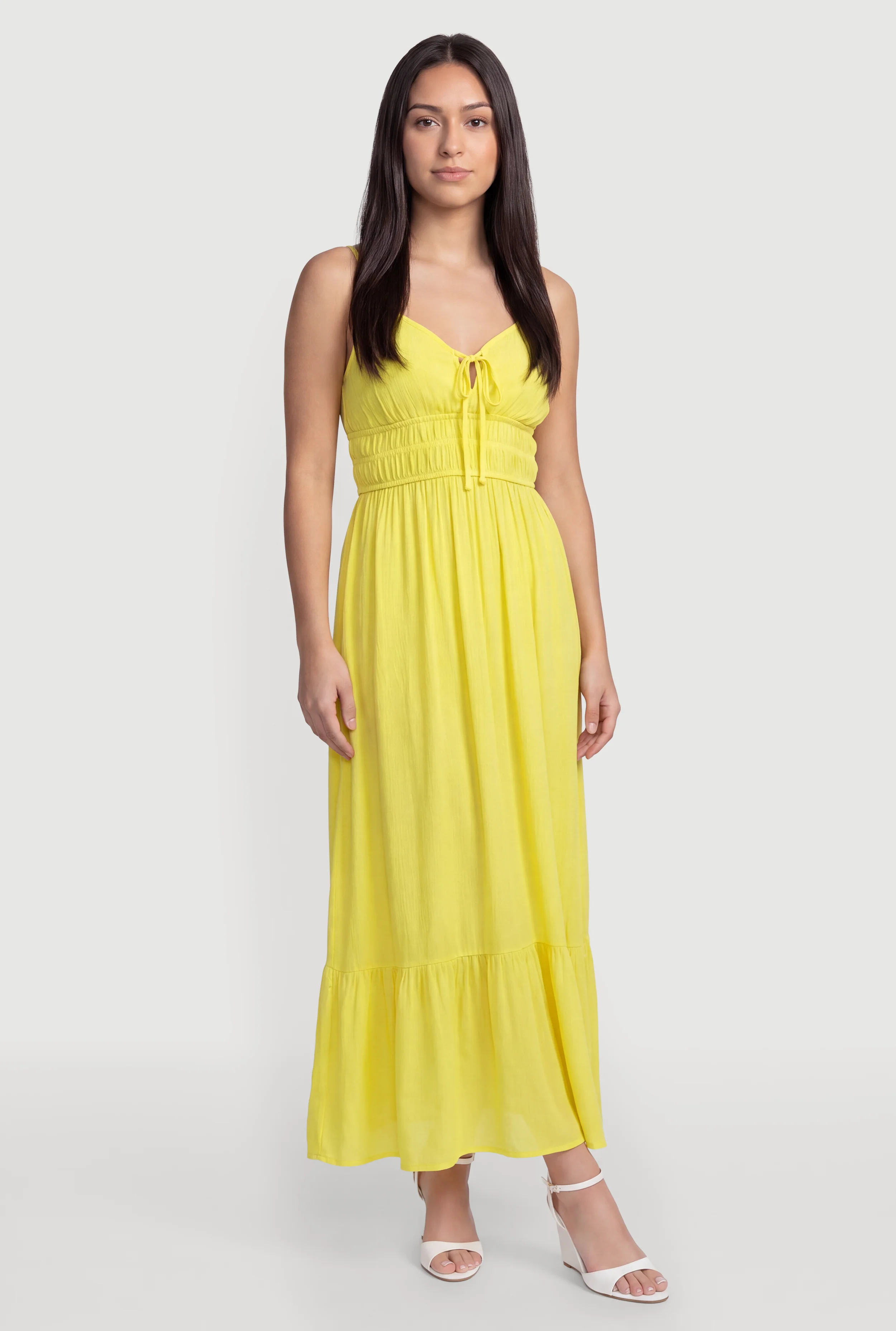 Sleeveless Smocked Waist Ruffle Trim Maxi Dress