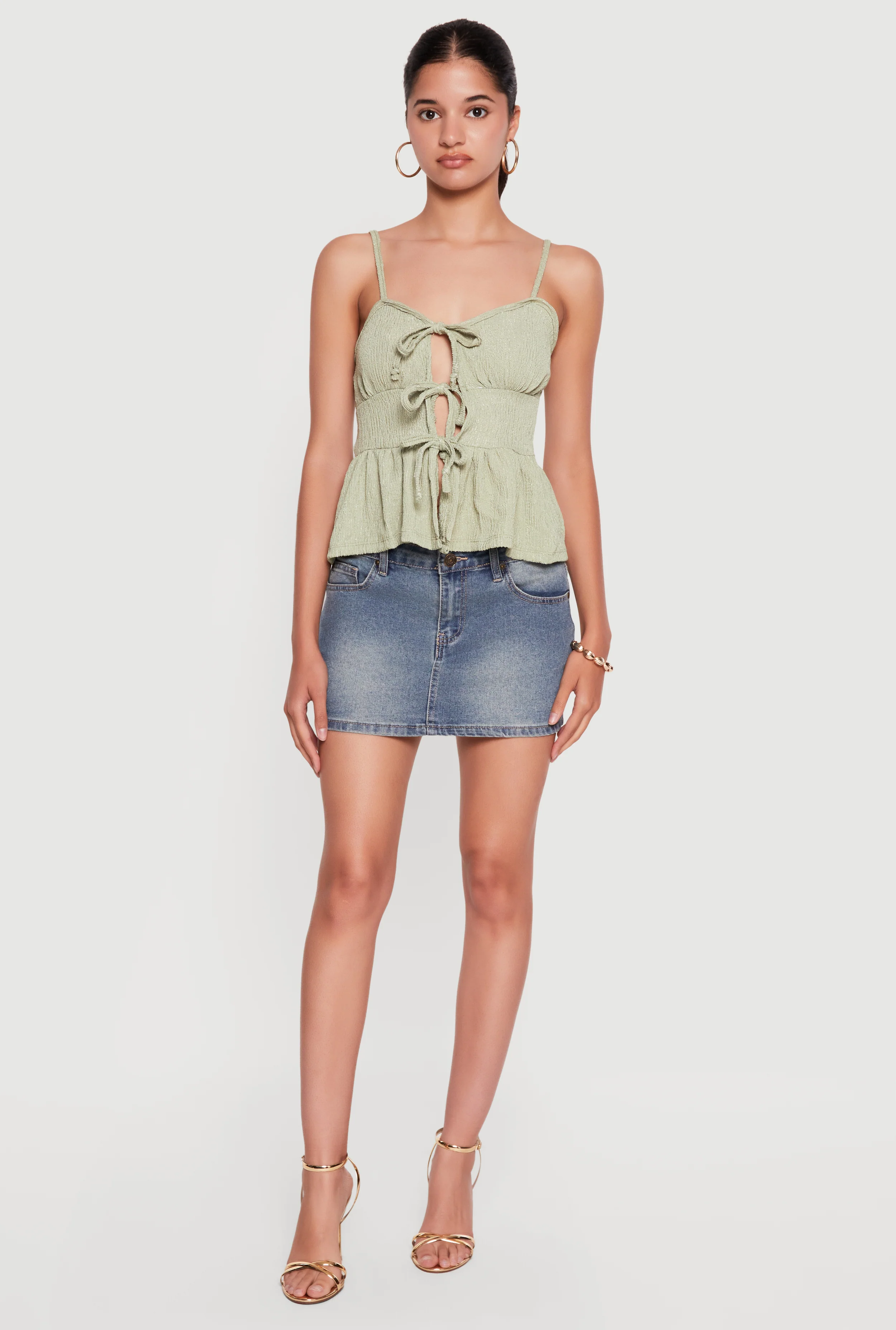 Sleeveless Tie Front Keyhole Detail Peplum Top