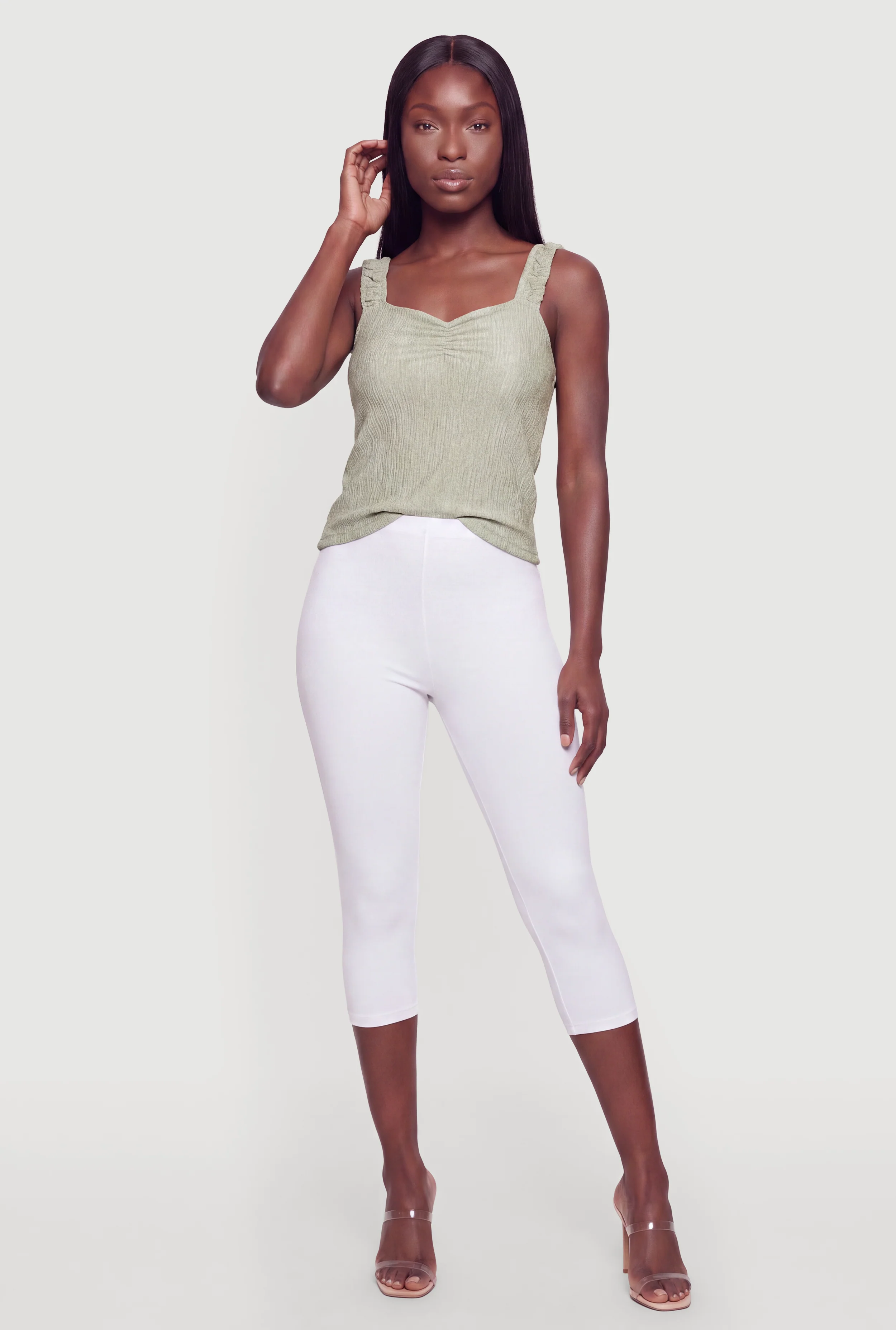 Textured Shirred V-Neck Cropped Blouse