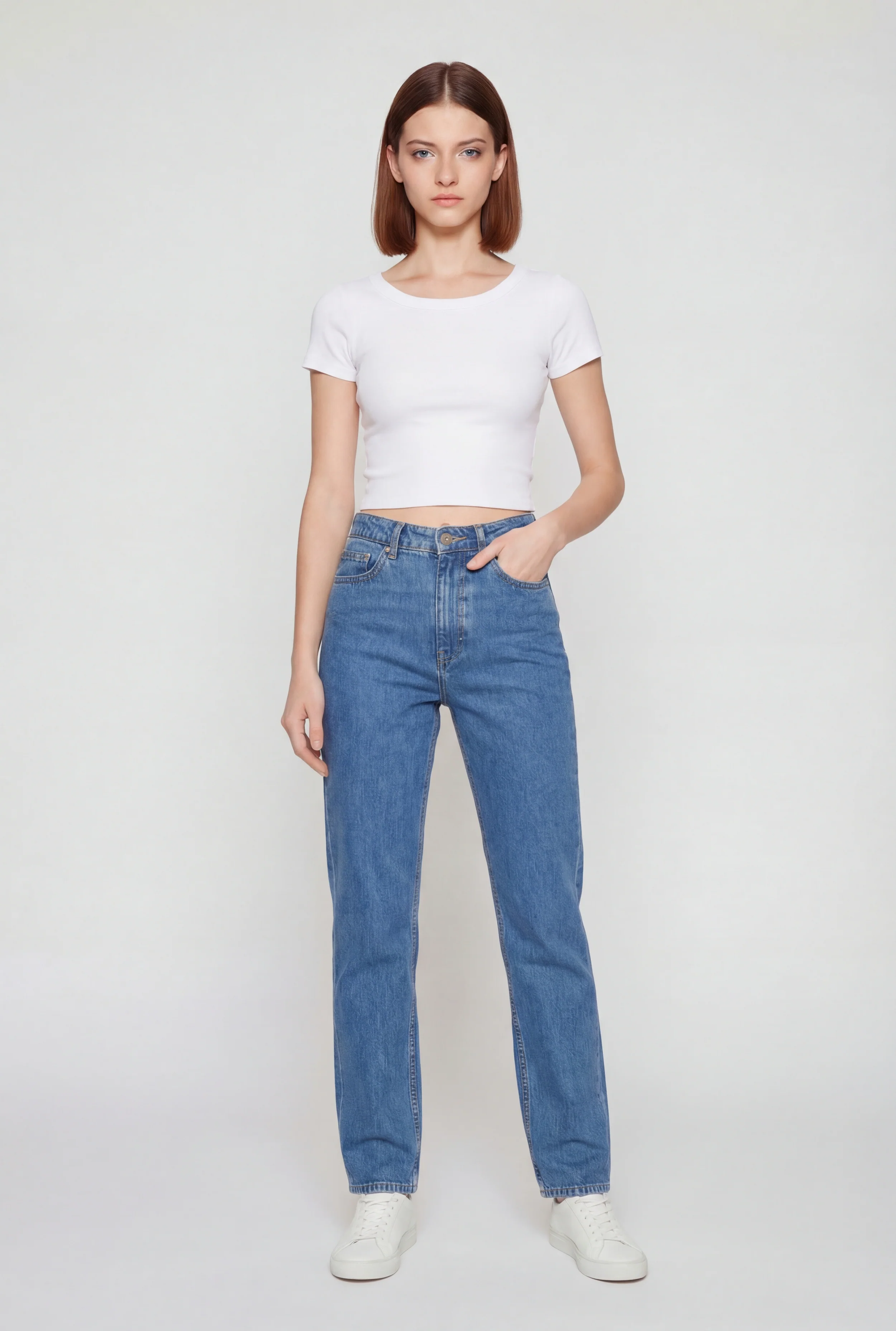 Solid Short Sleeve Crew Neck Crop Top