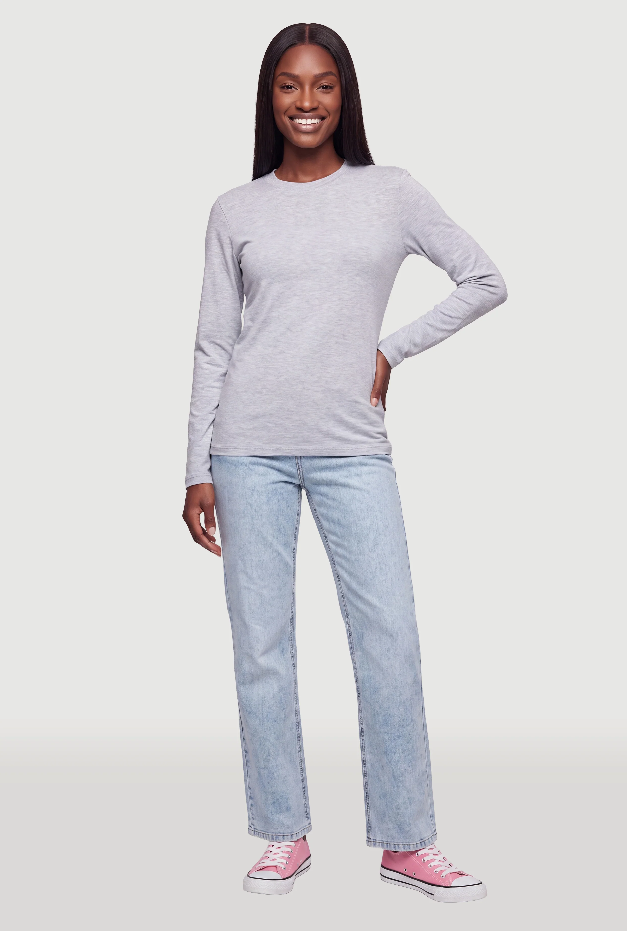 Solid Long Sleeve Crew Neck T-Shirt