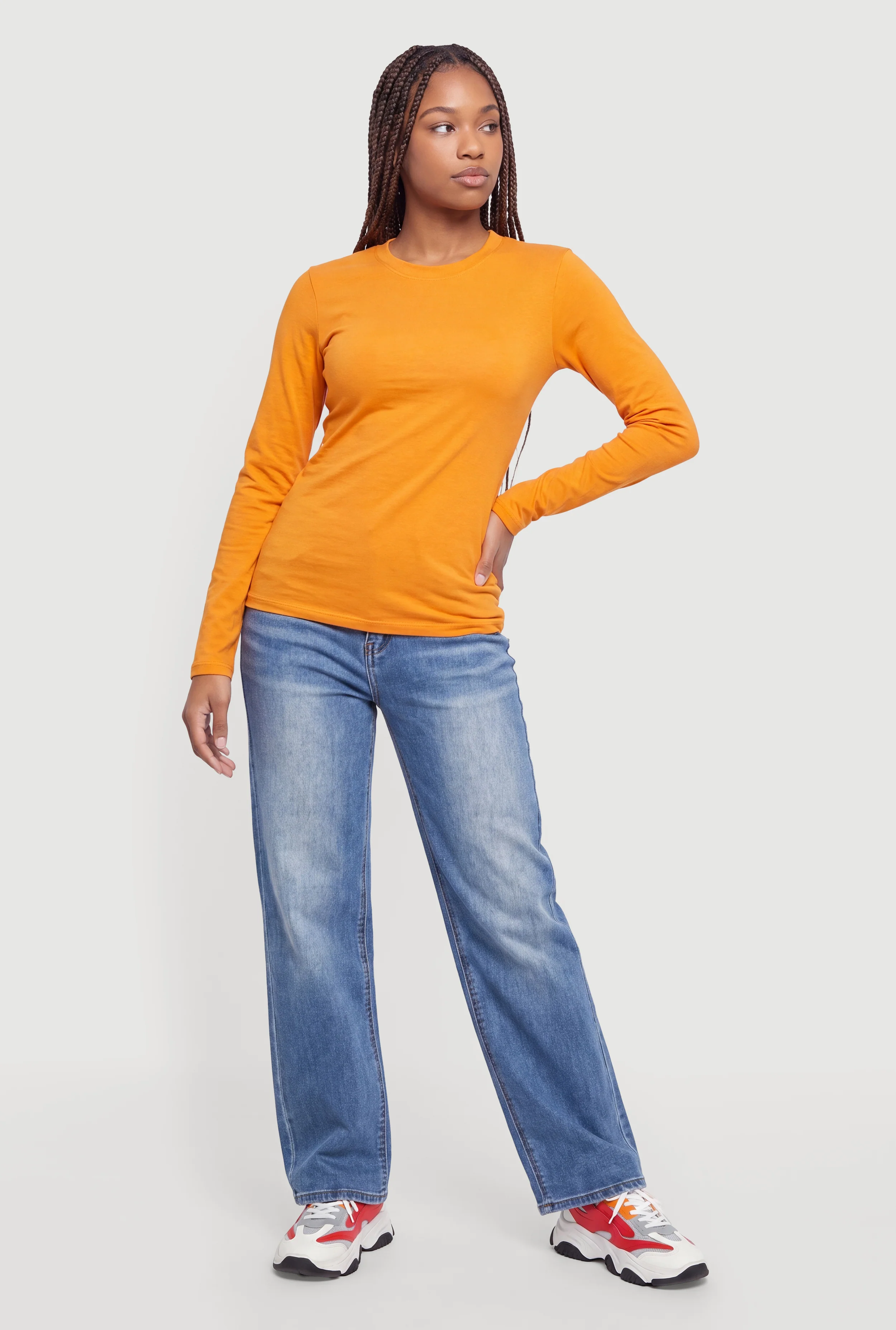 Solid Long Sleeve Crew Neck T-Shirt