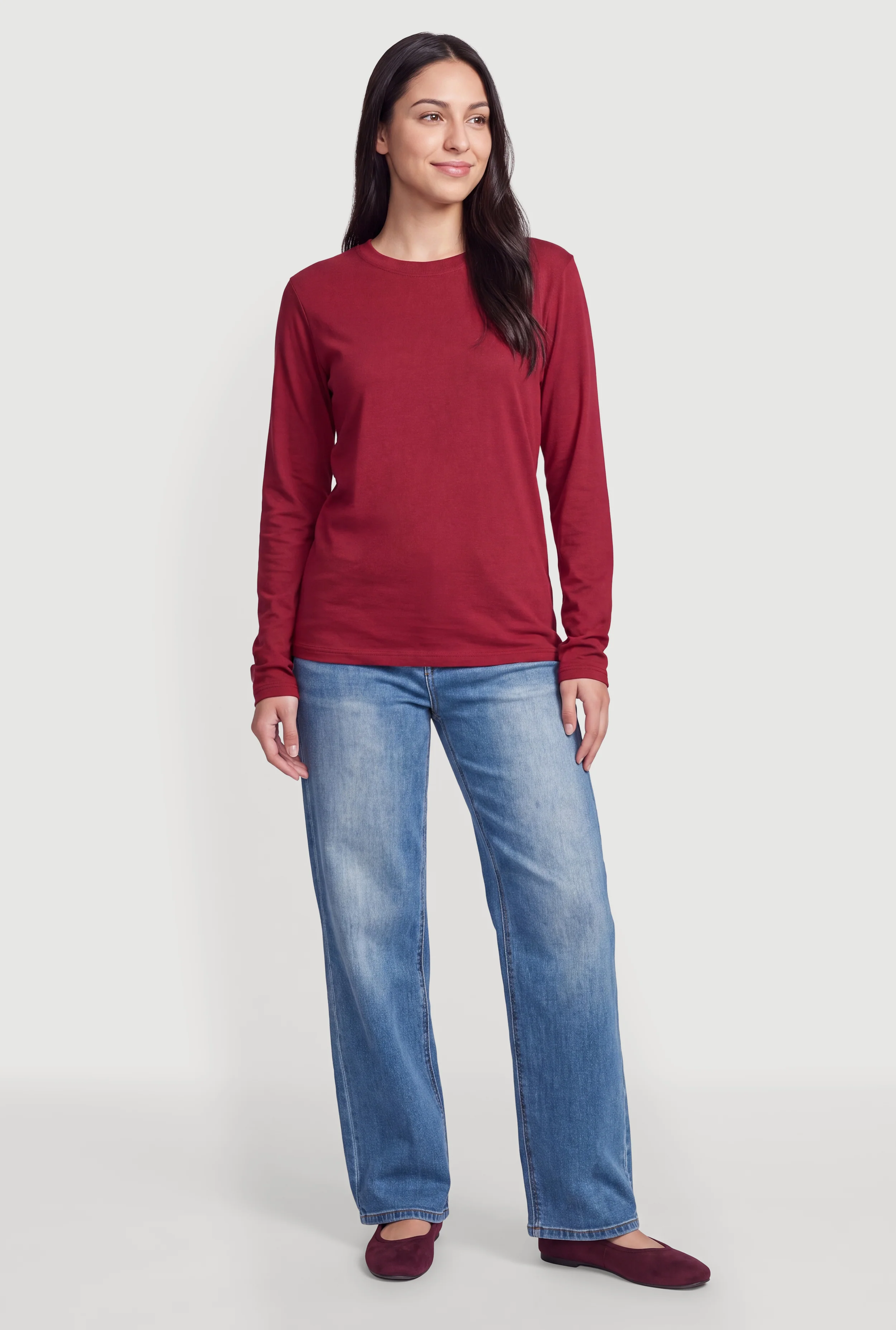 Solid Long Sleeve Crew Neck T-Shirt