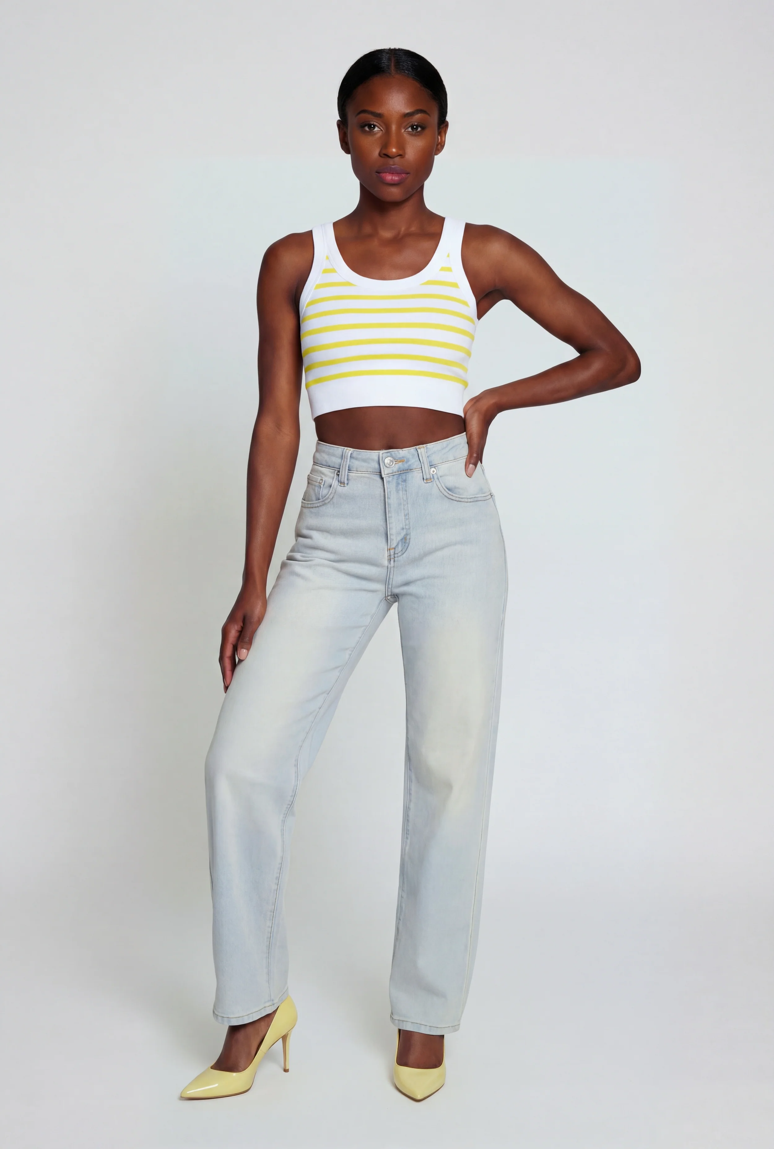 Striped Ribbed Cropped Racerback Tank Top