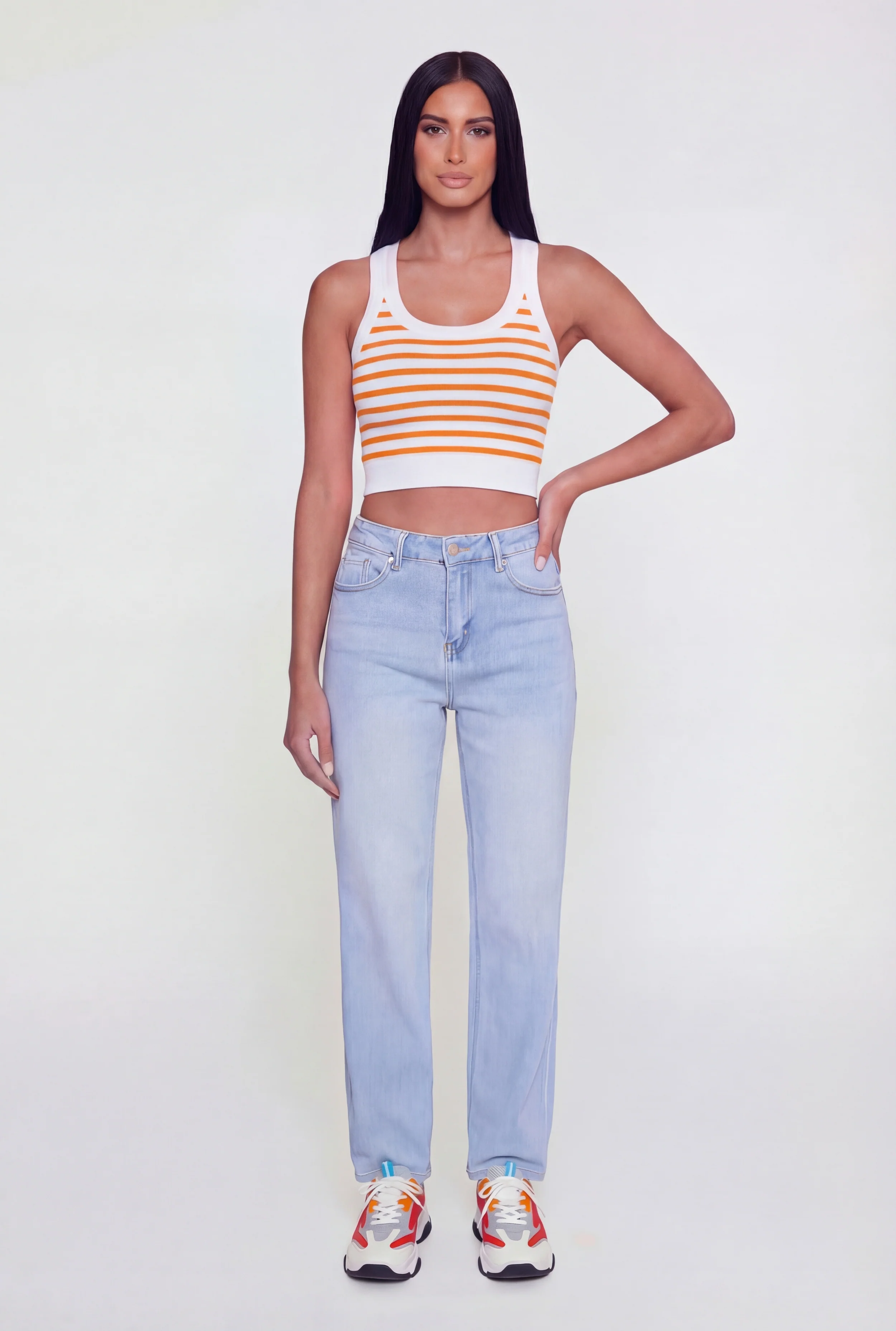 Striped Ribbed Cropped Racerback Tank Top