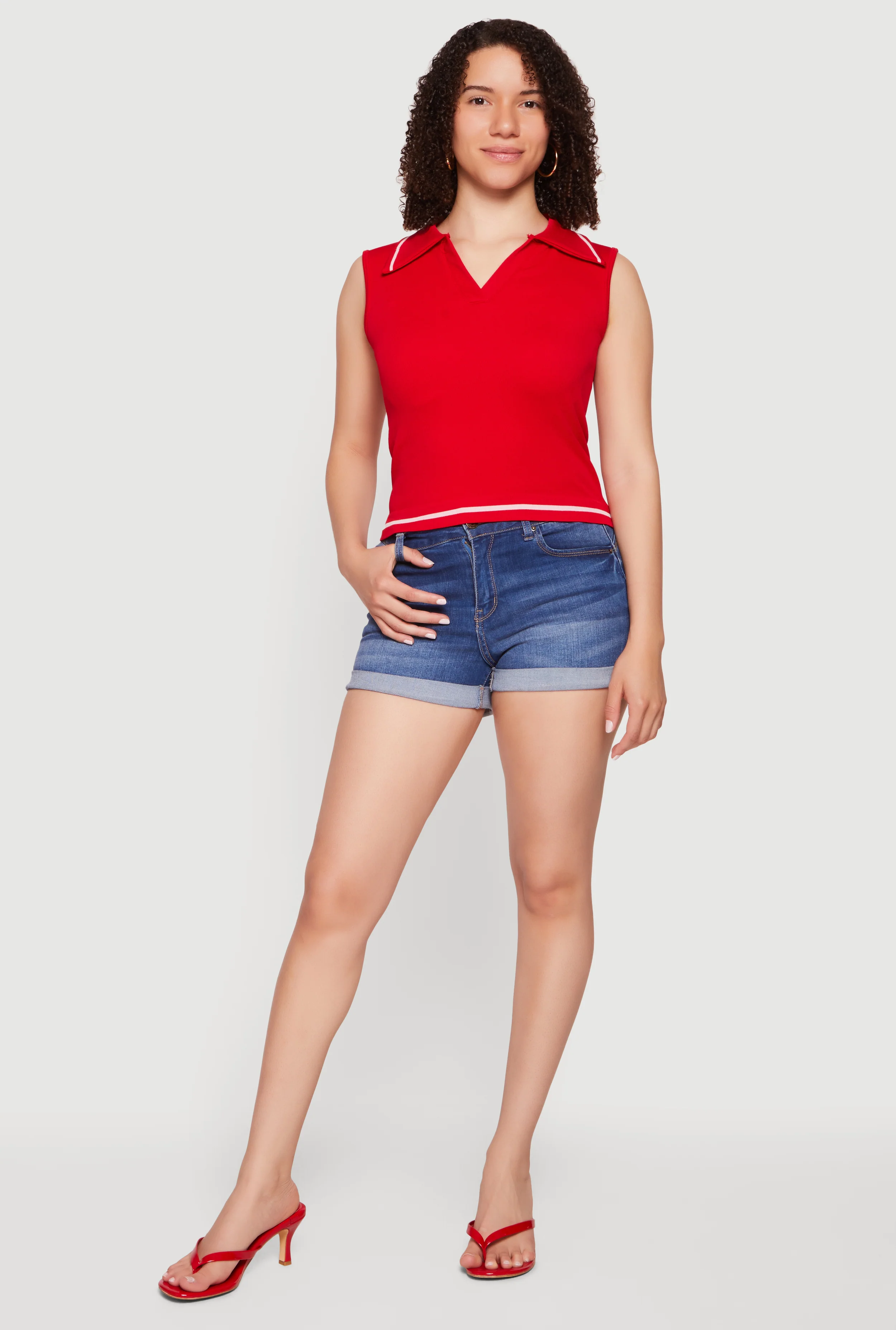 Contrast Trim Sleeveless Polo Top