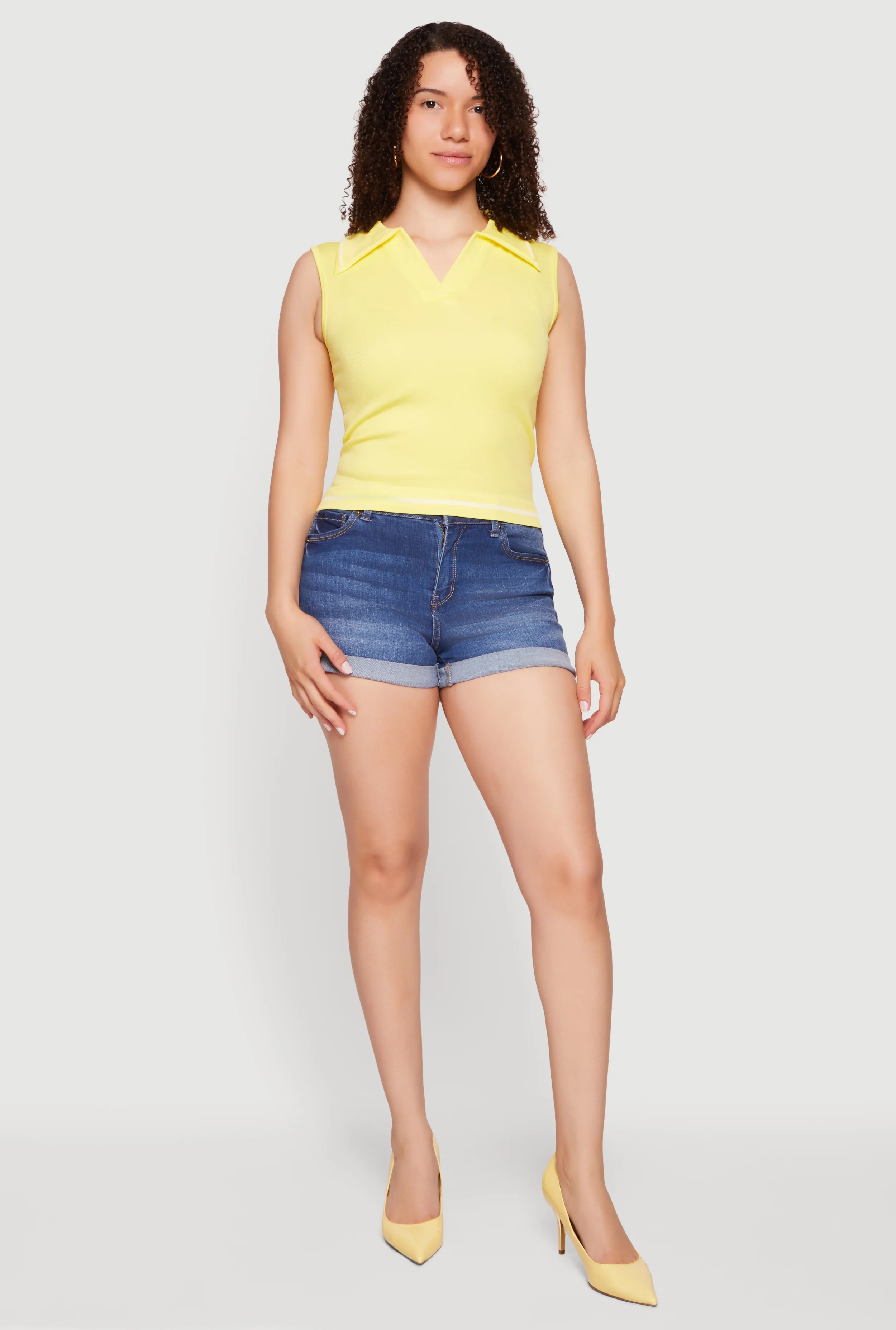 Contrast Trim Sleeveless Polo Top