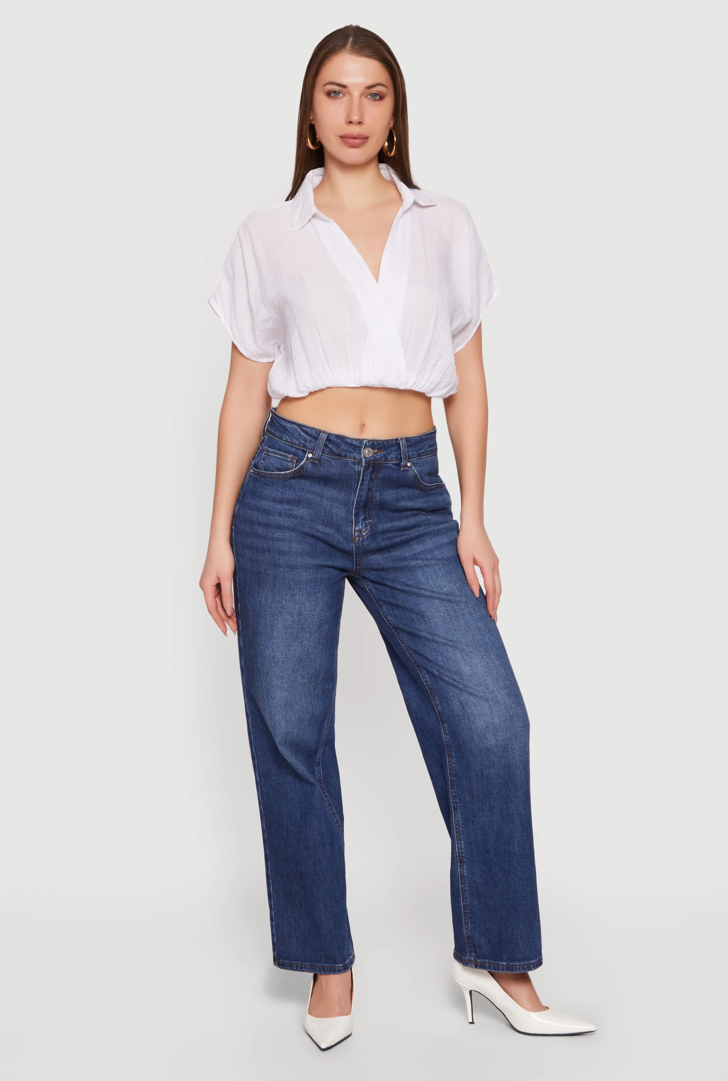 Gauze Knit Short Sleeve Cropped Blouse