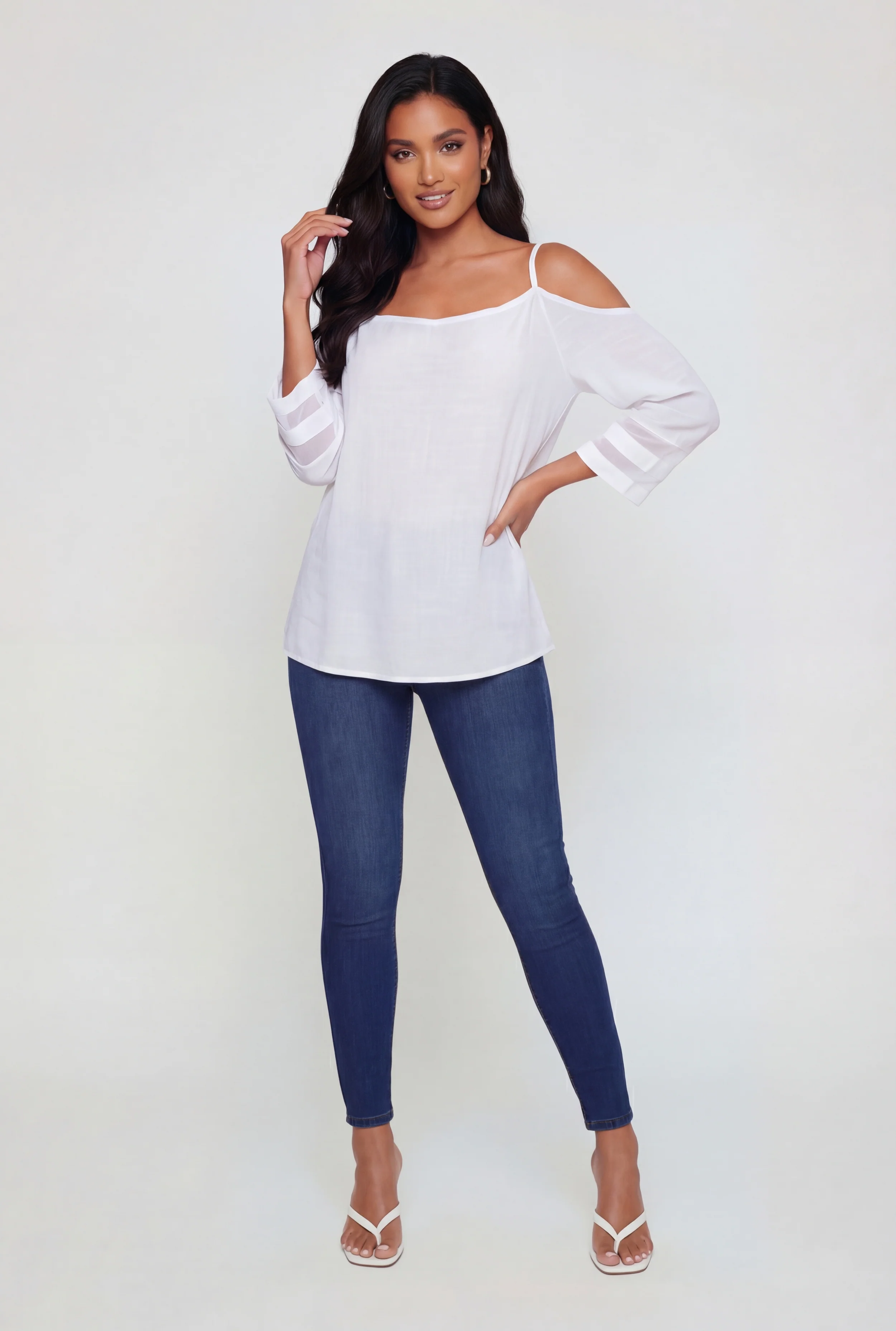 Quarter Sleeve Cold Shoulder Blouse