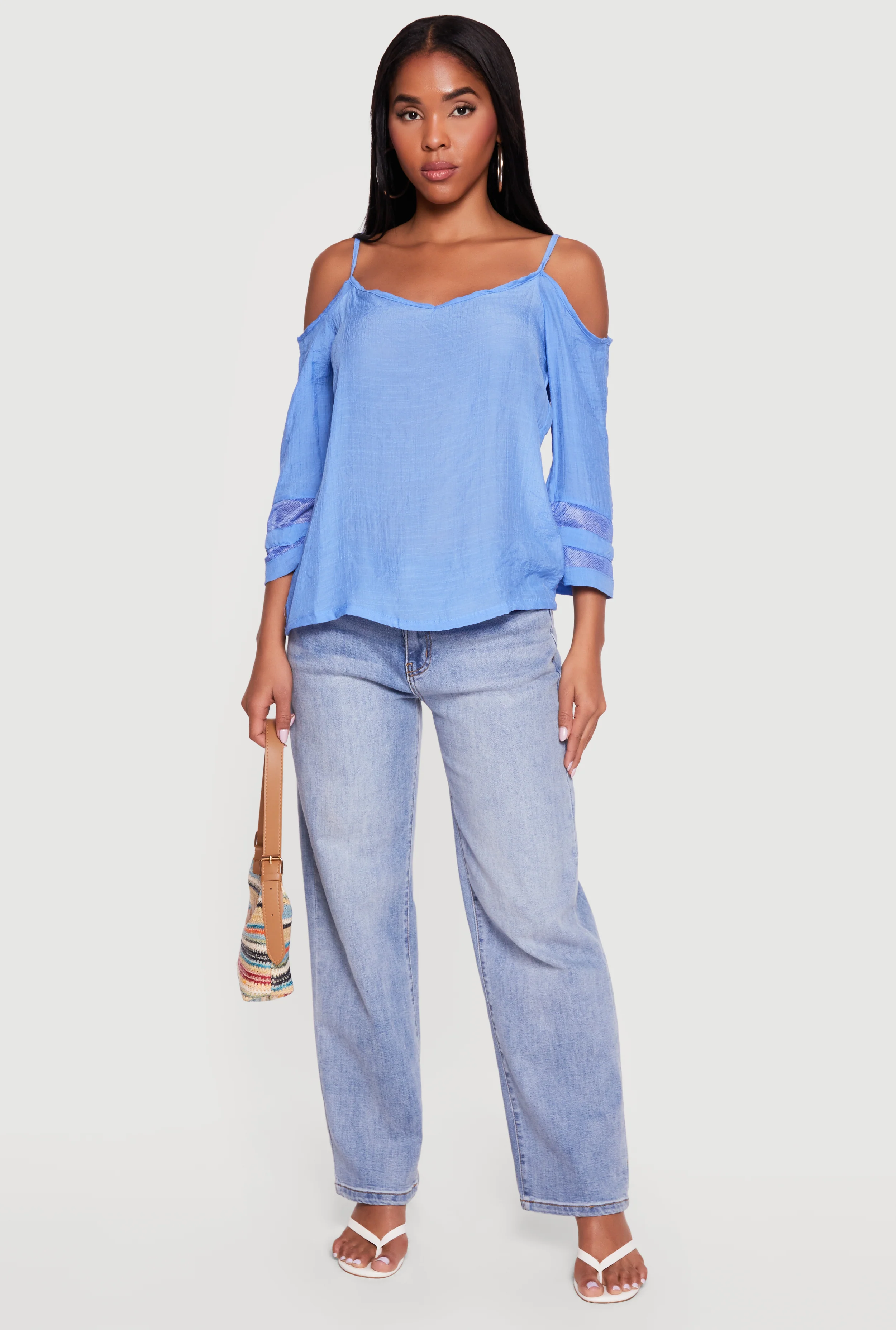 Quarter Sleeve Cold Shoulder Blouse