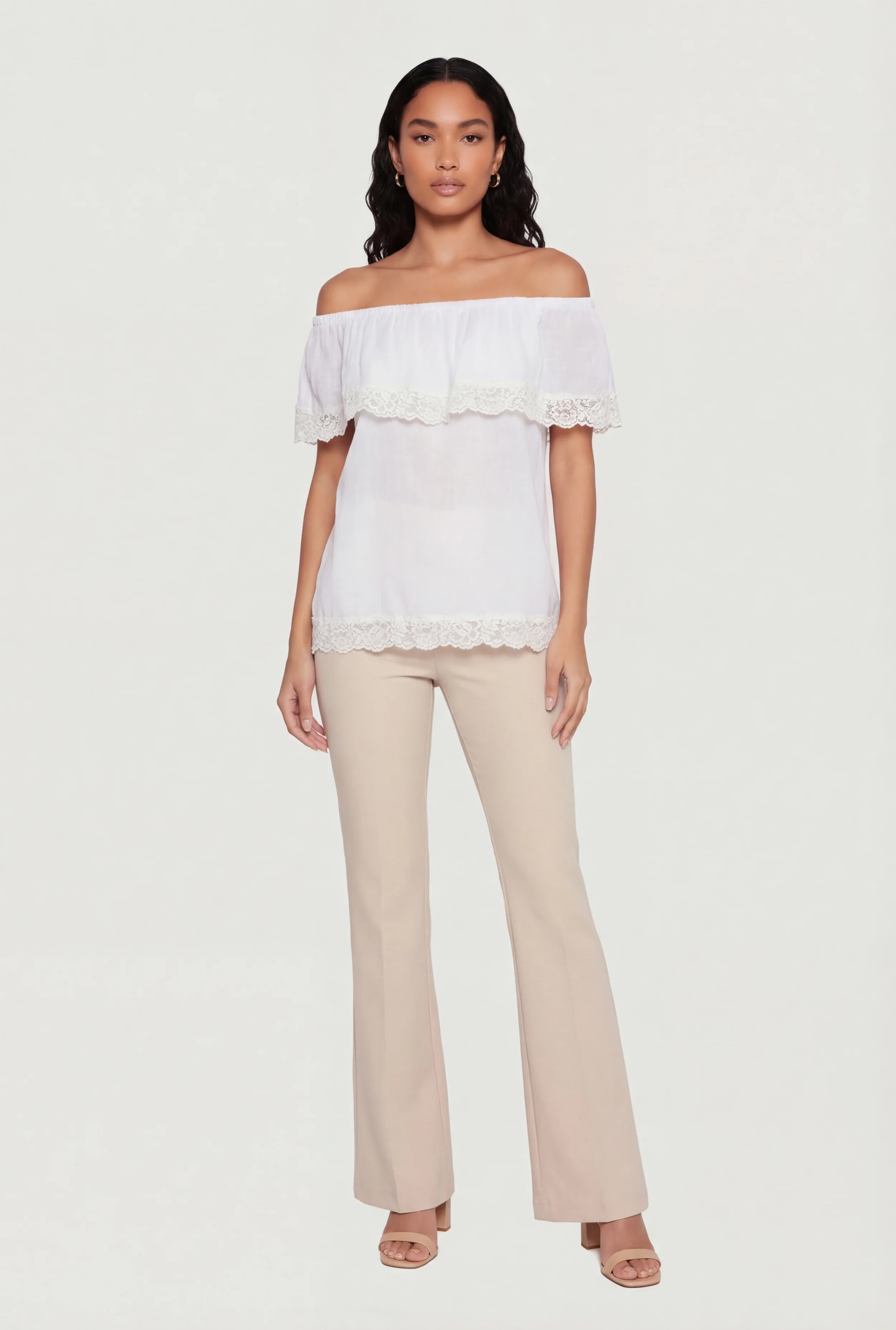 Lace Trim Fold Over Off The Shoulder Top