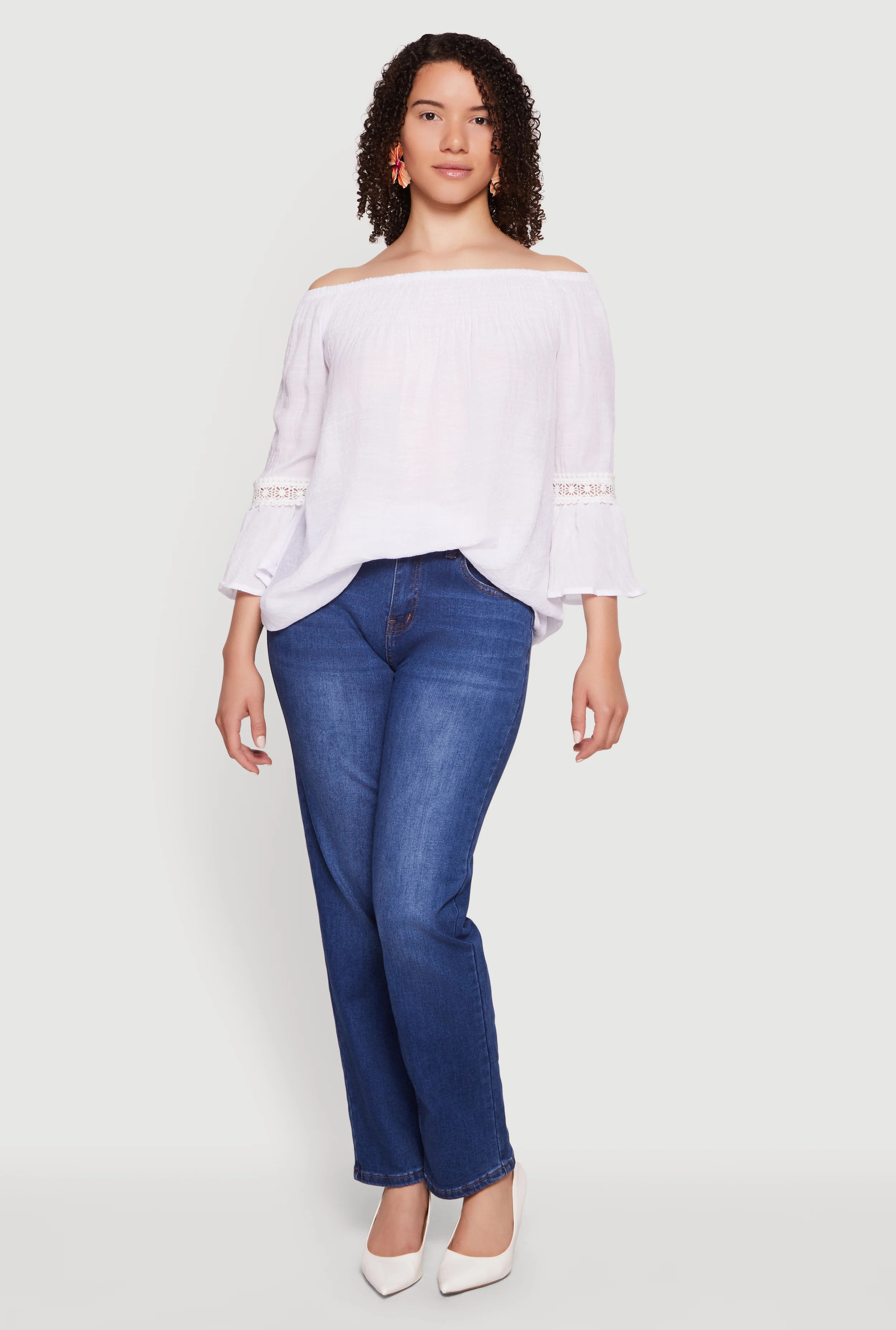 Crochet Bell Sleeve Detail Off The Shoulder Blouse