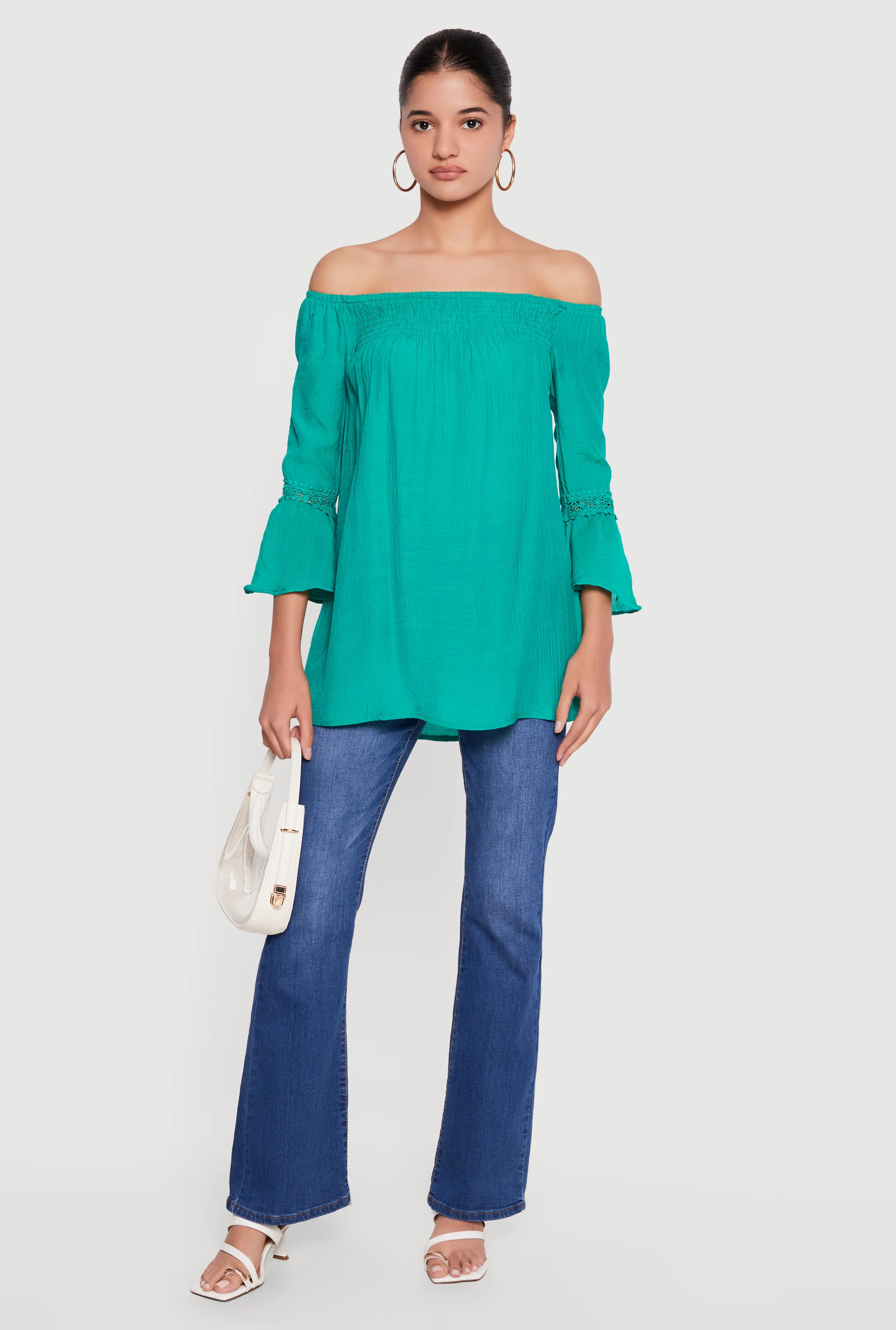 Crochet Bell Sleeve Detail Off The Shoulder Blouse
