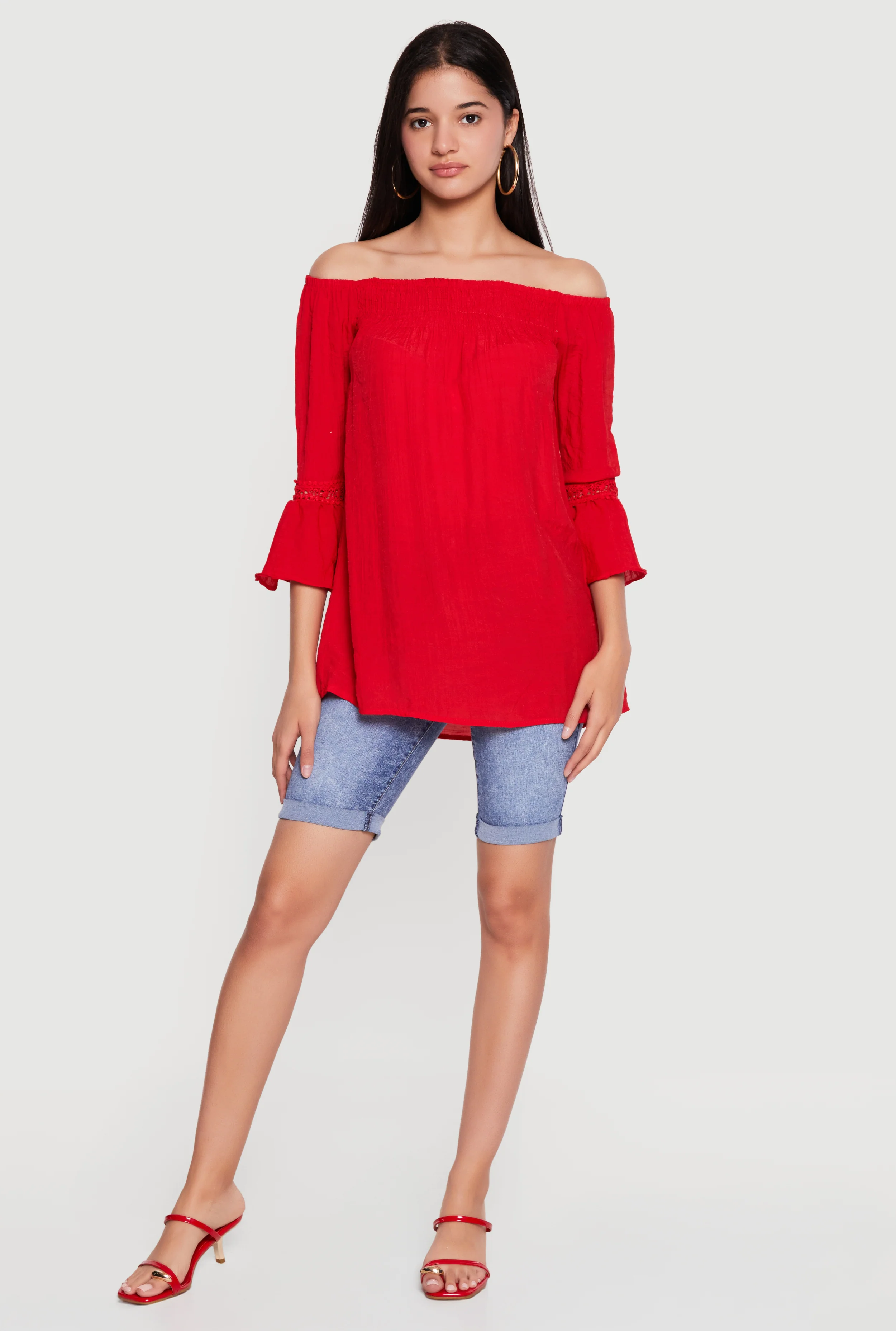 Crochet Bell Sleeve Detail Off The Shoulder Blouse