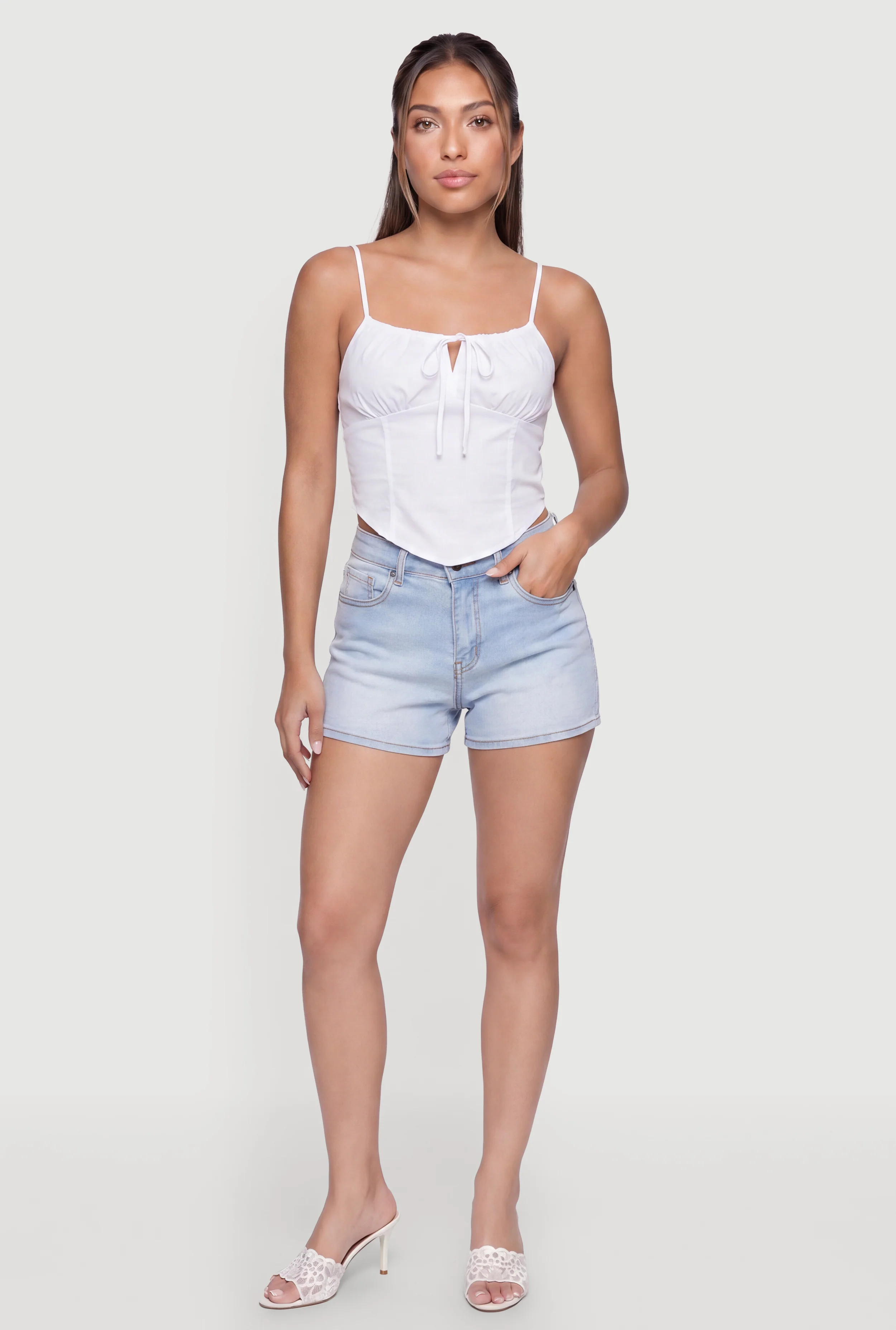 Smocked Back Crop Bustier Top