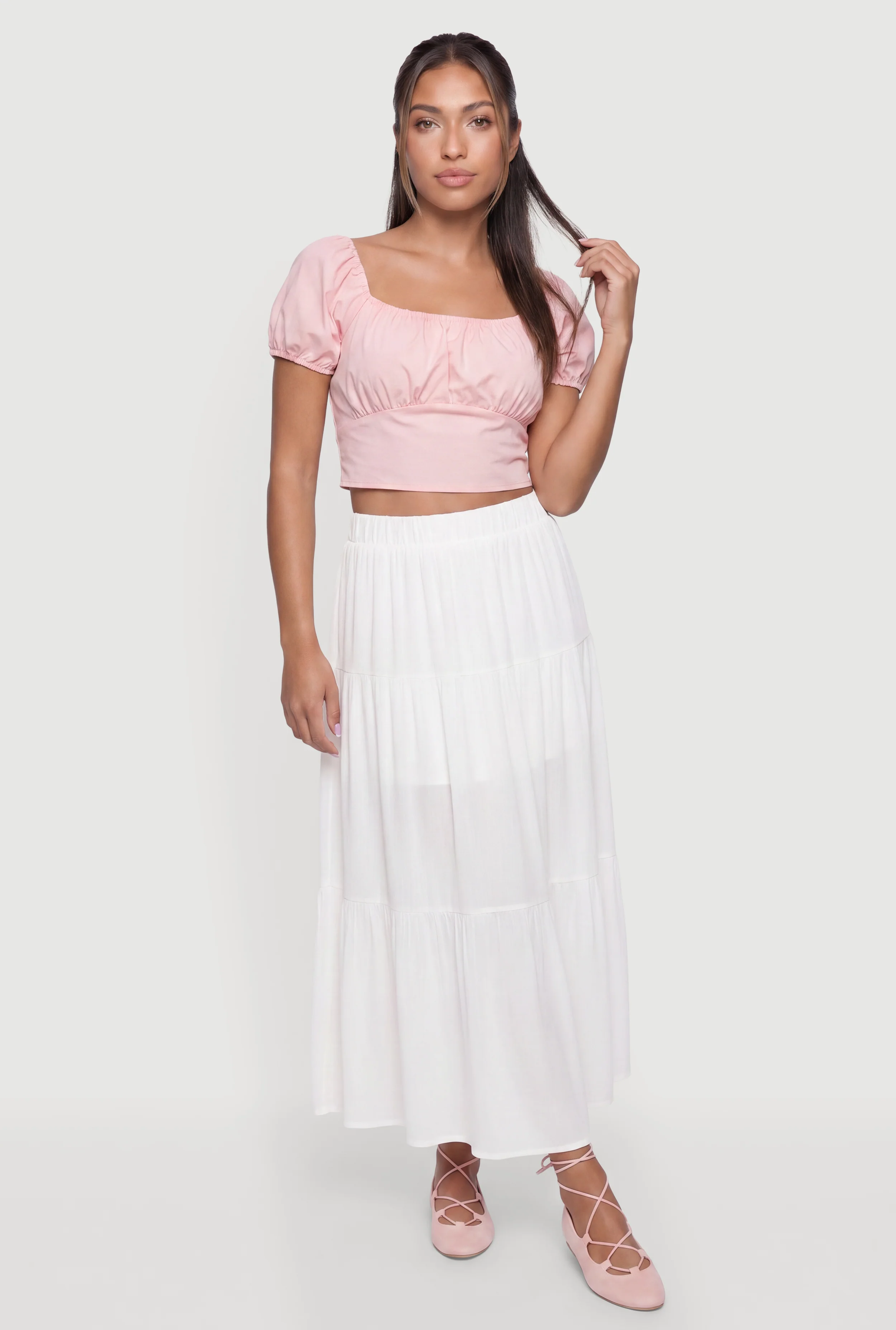 Tie Back Detail Puff Sleeve Crop Top