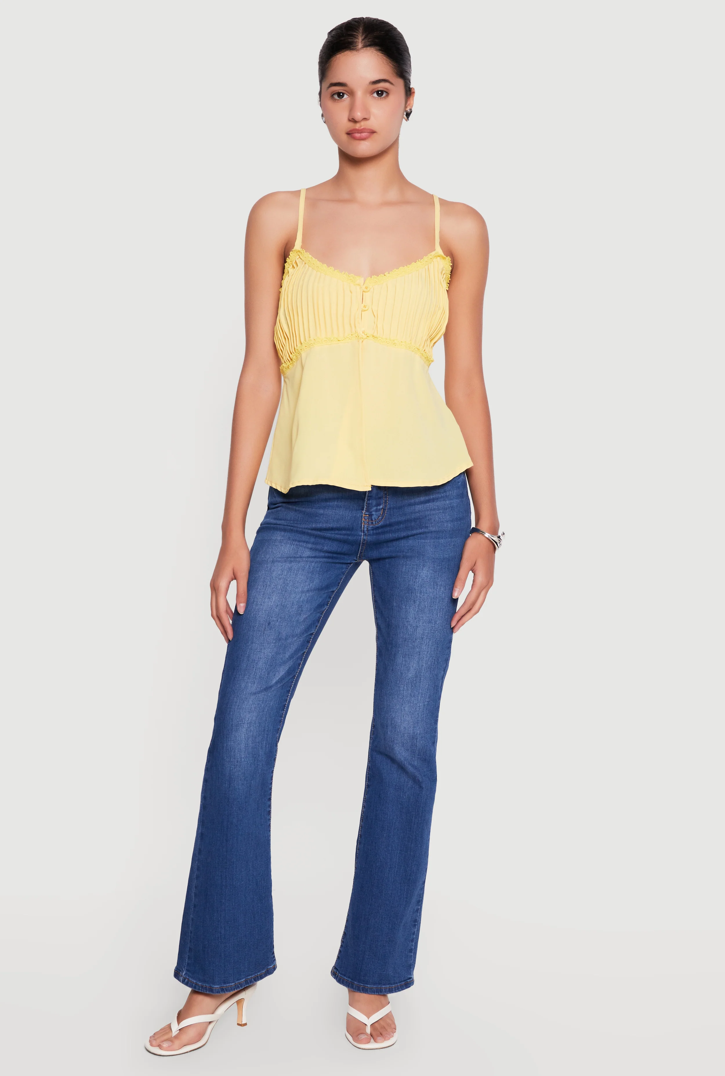Pleated Crochet Trim Split Front Cami