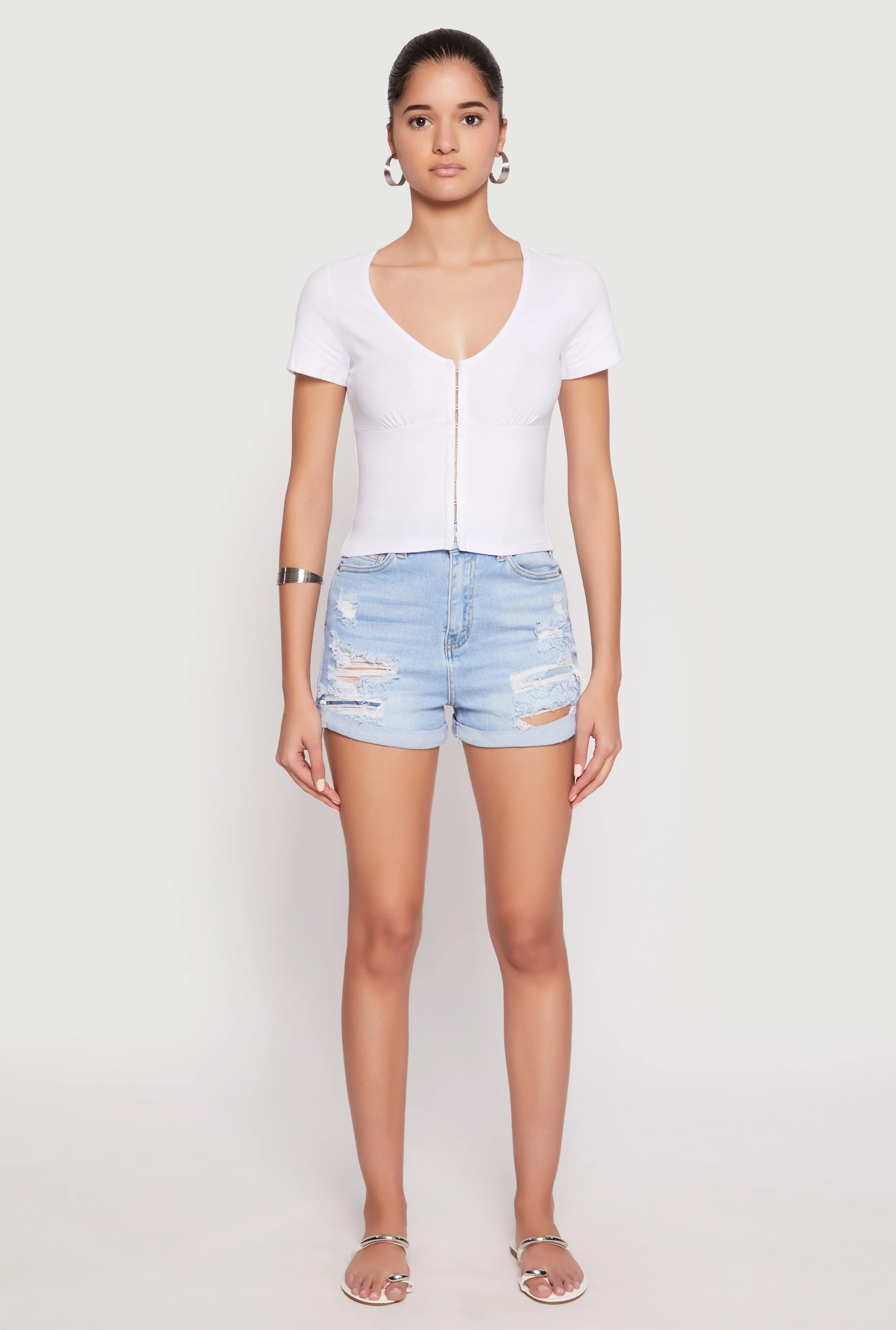 Hook and Eye Short Sleeve Crop Top