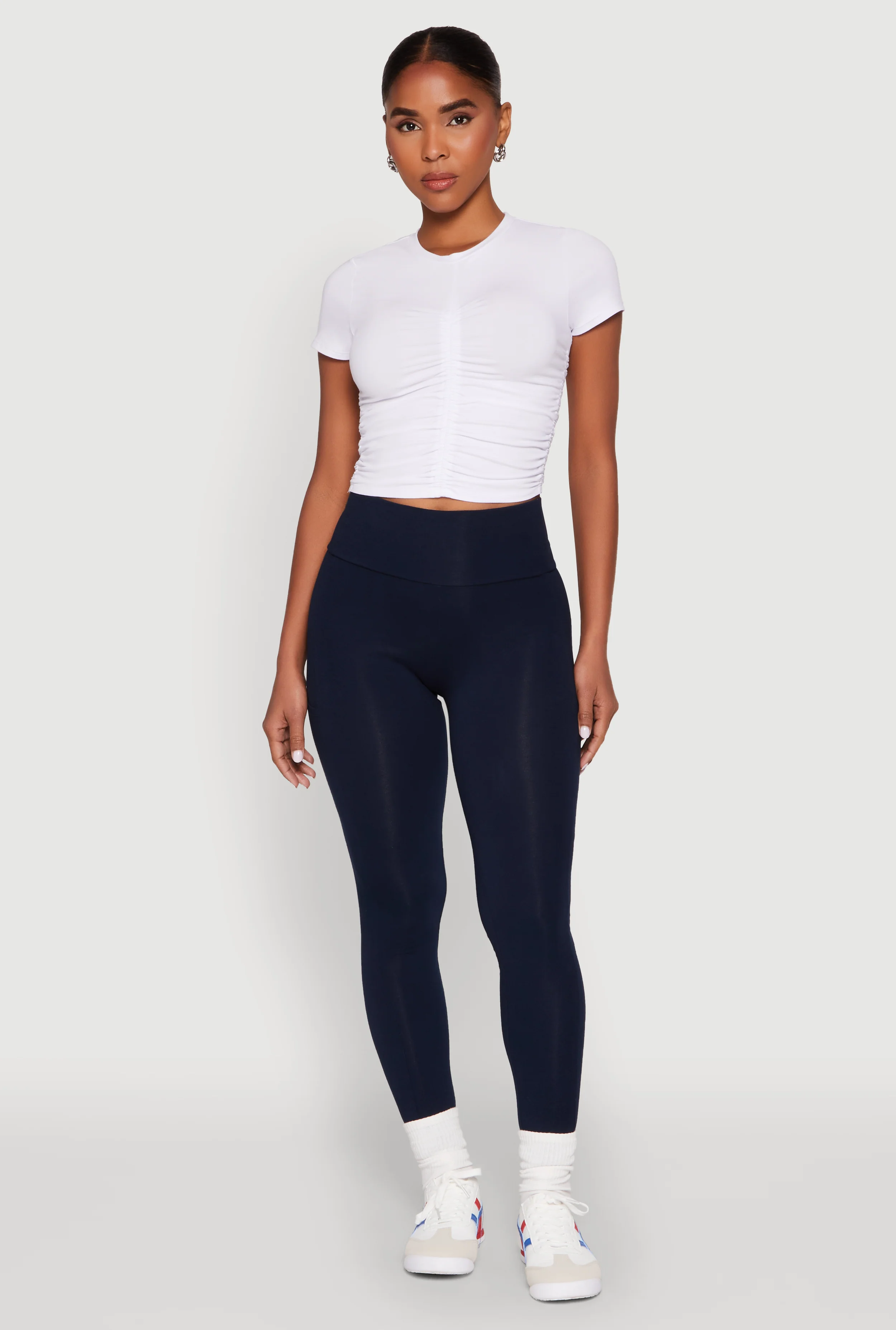Ruched Crew Neck Cropped Tee