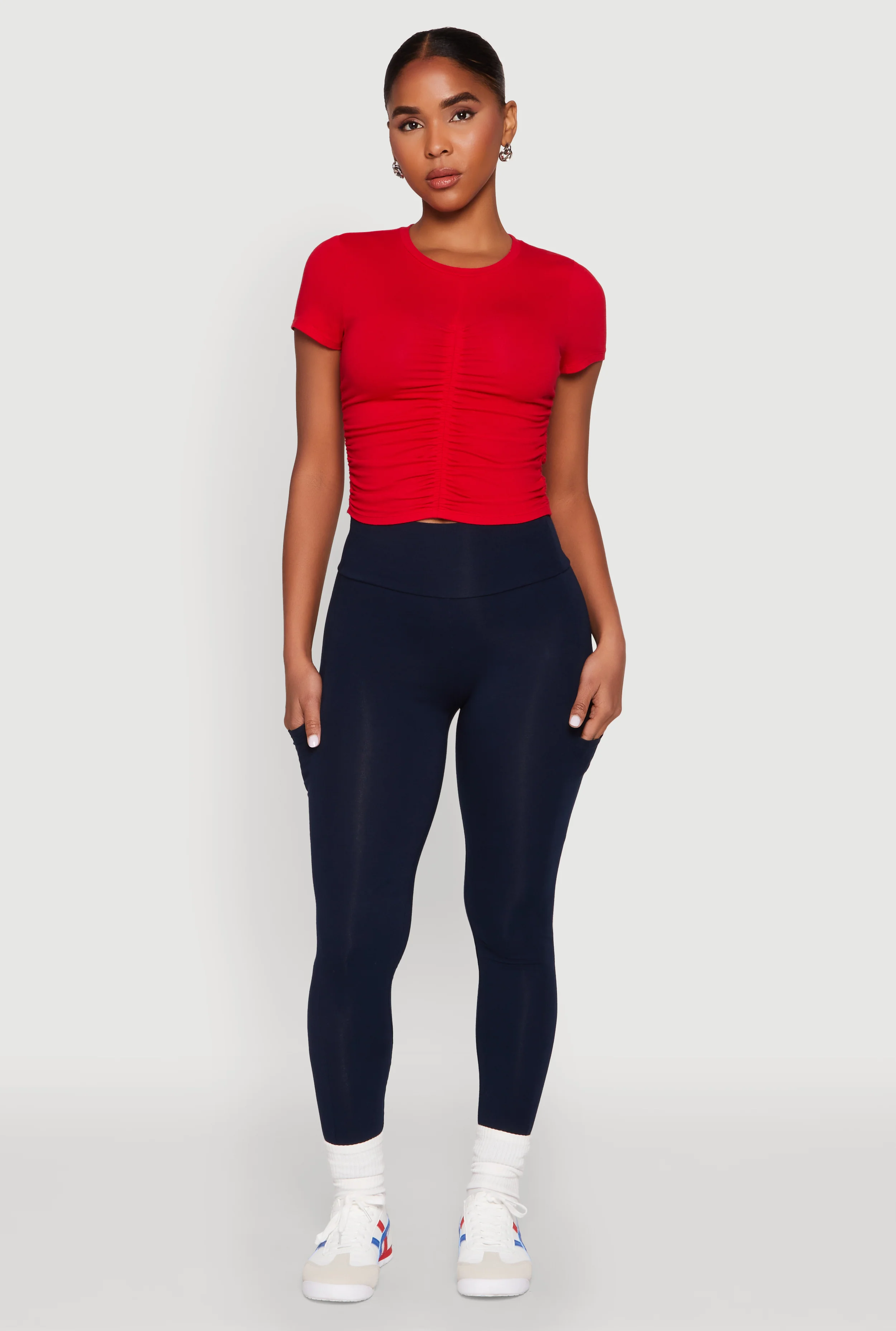 Ruched Crew Neck Cropped Tee