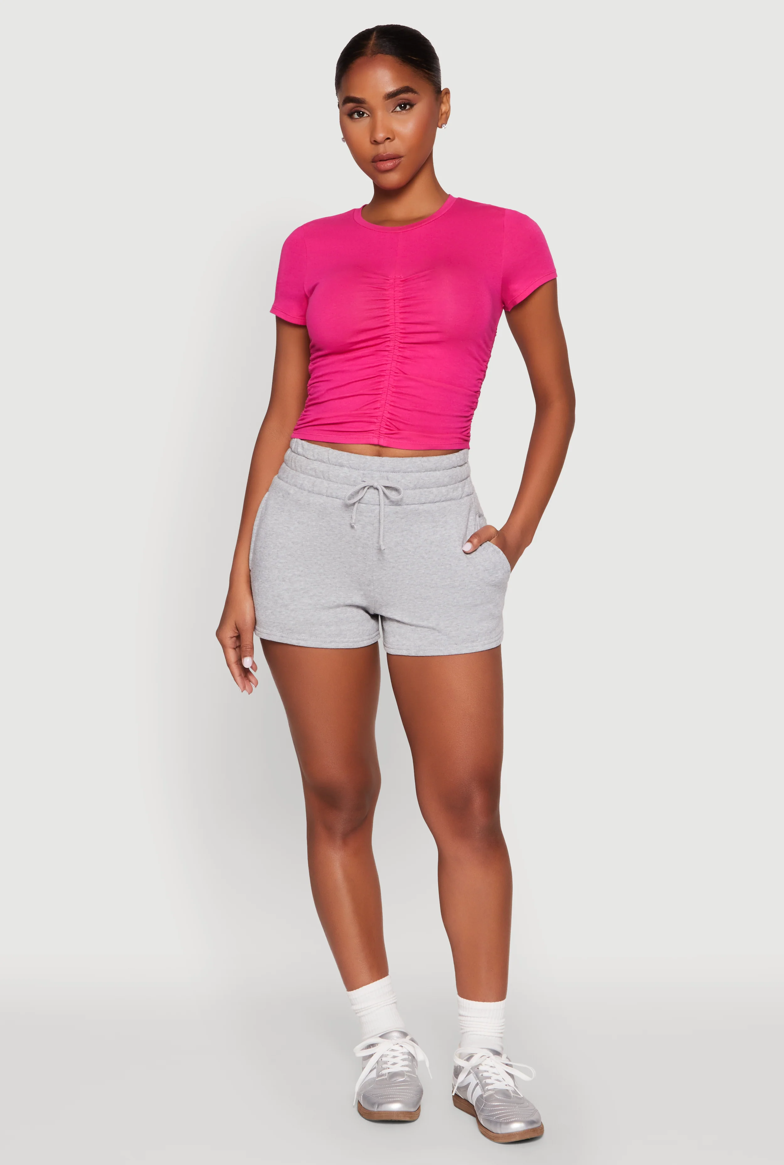 Ruched Crew Neck Cropped Tee