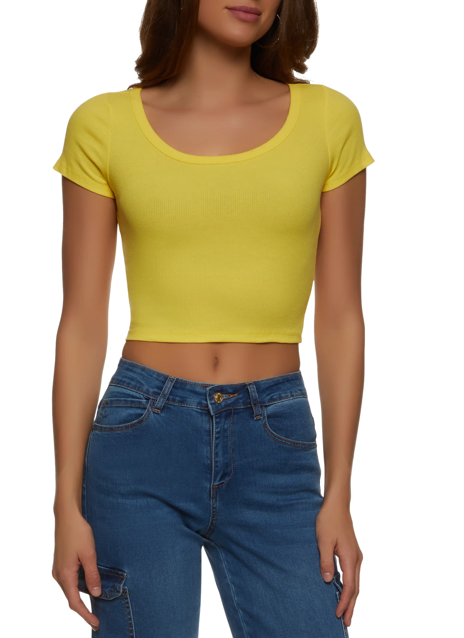 Rib Knit Scoop Neck Crop Top