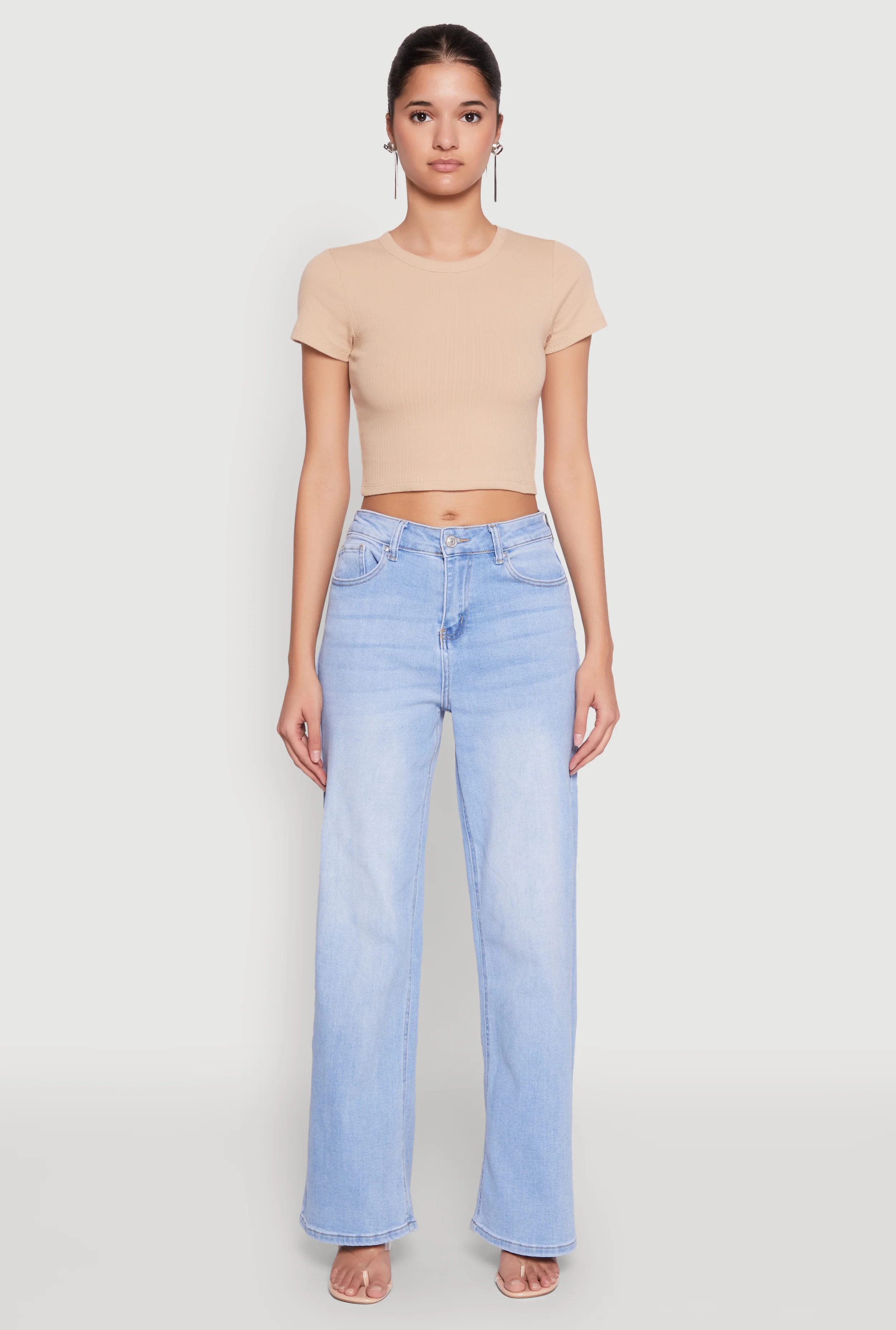 Basic Ribbed Knit Cropped Tee