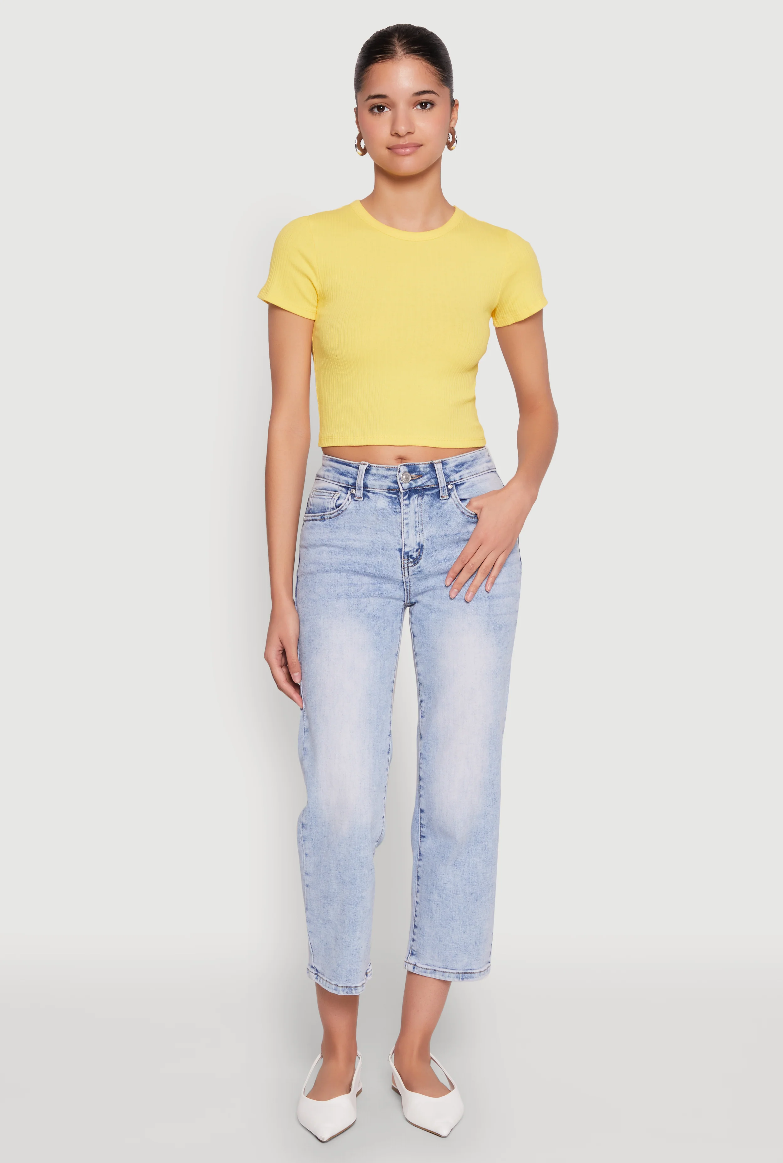 Basic Ribbed Knit Cropped Tee