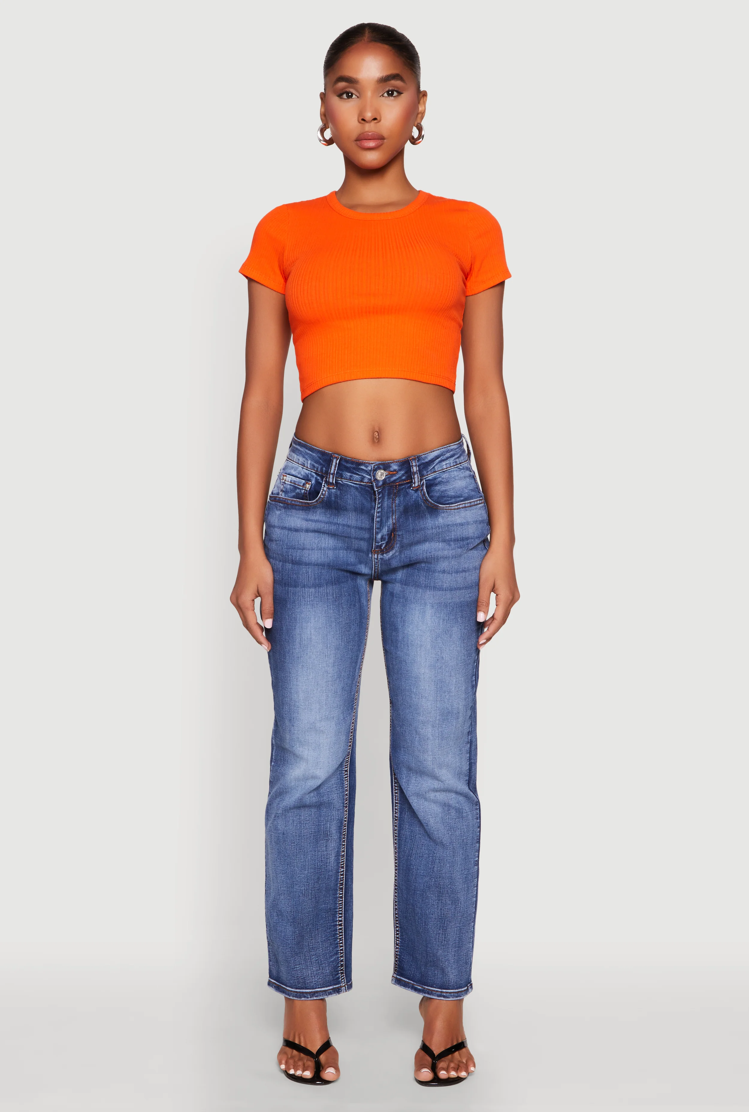 Basic Ribbed Knit Cropped Tee