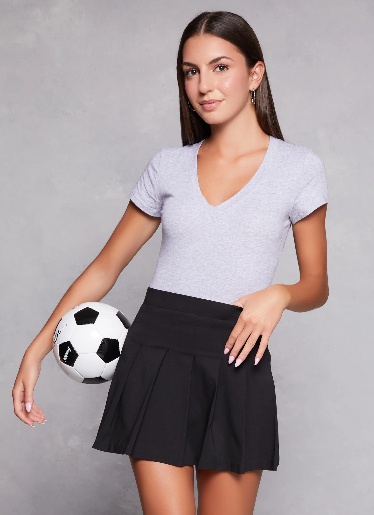 Solid V Neck Short Sleeve Tee