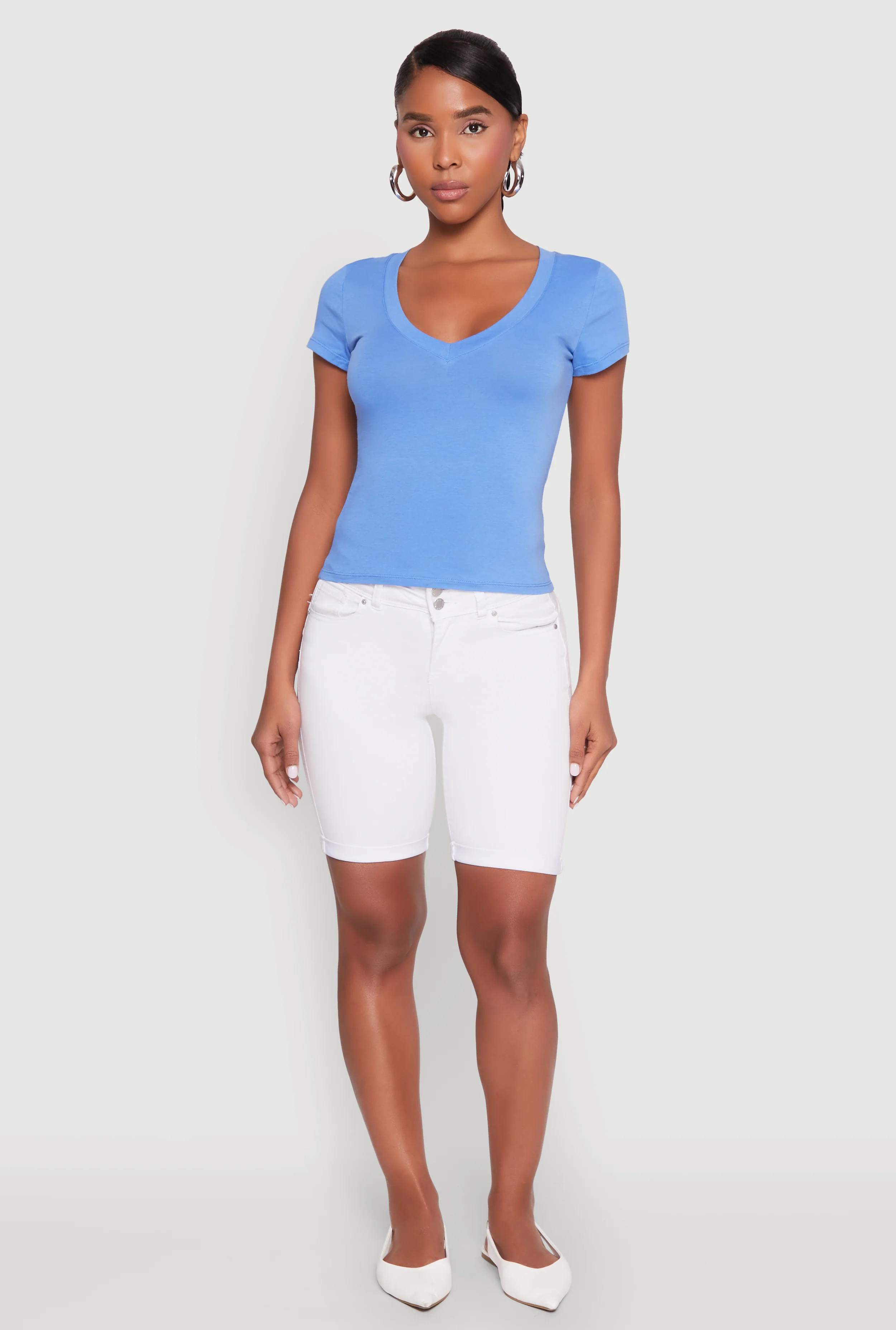 Solid V Neck Short Sleeve Tee