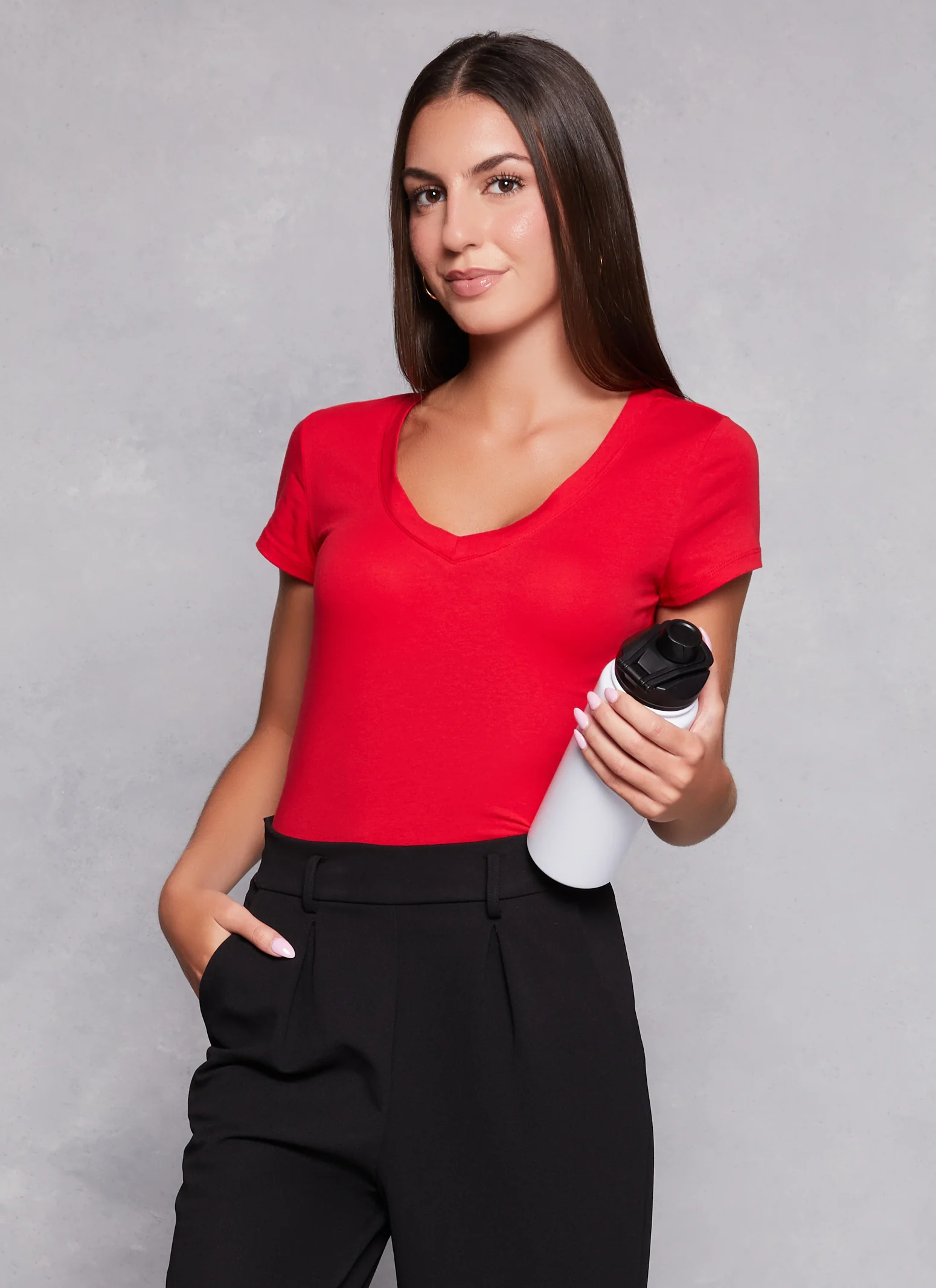 Solid V Neck Short Sleeve Tee