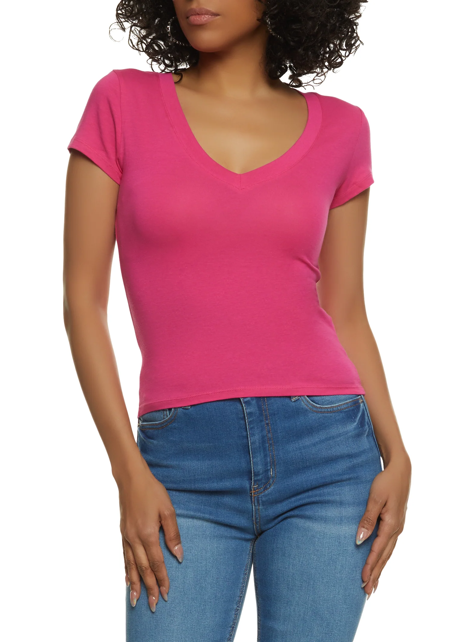 Solid V Neck Short Sleeve Tee