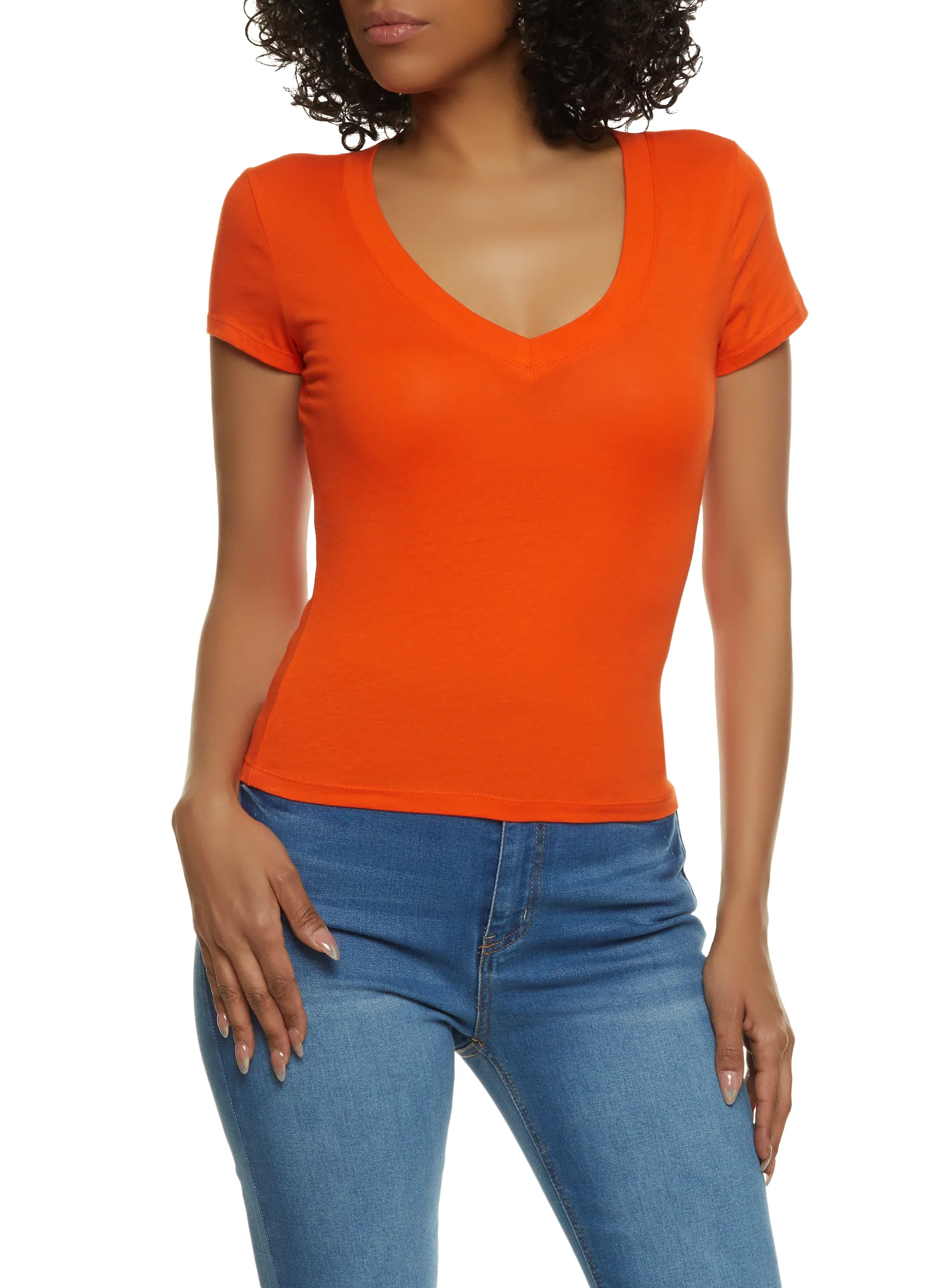 Solid V Neck Short Sleeve Tee