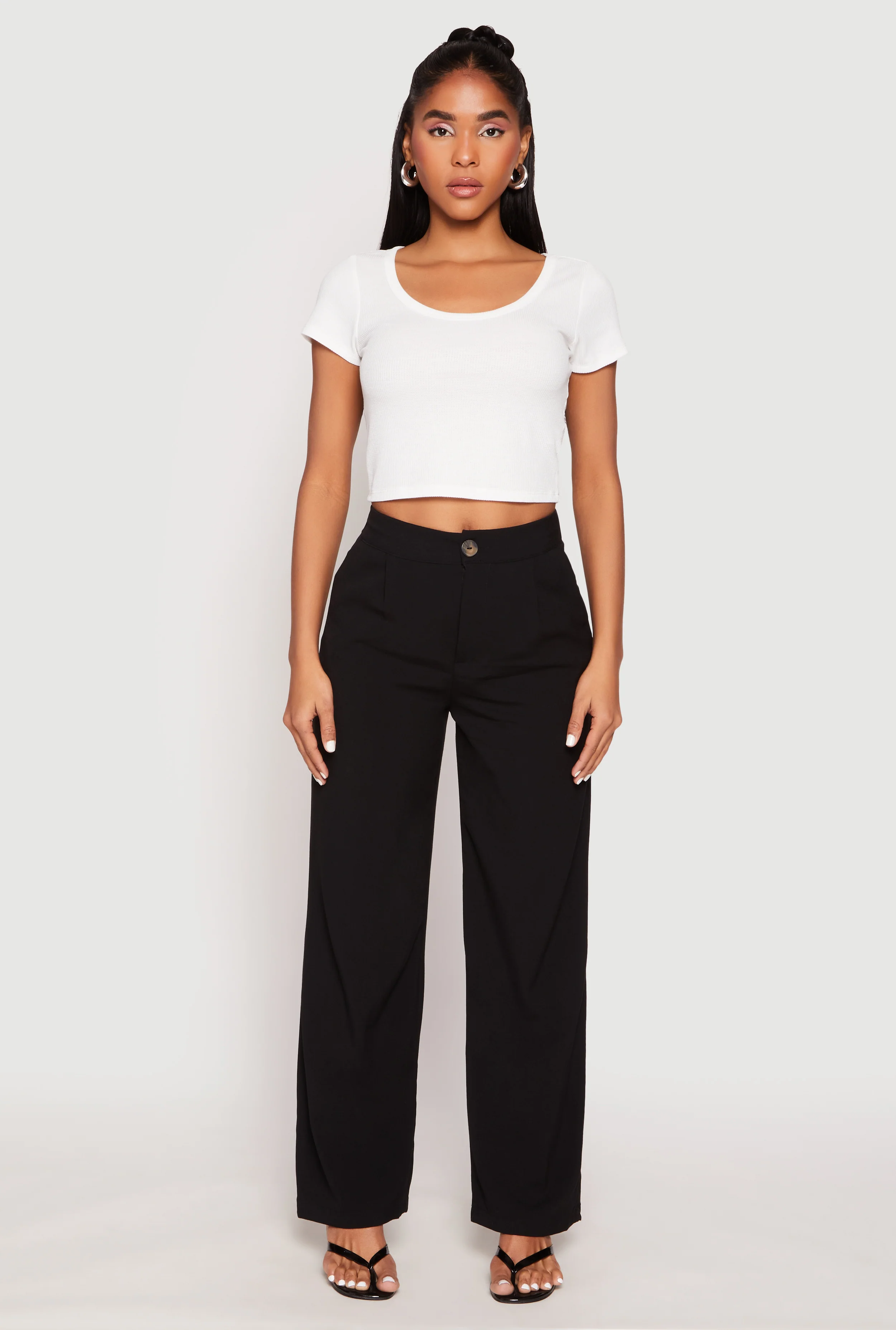 Waffle Knit Short Sleeve Crop Top
