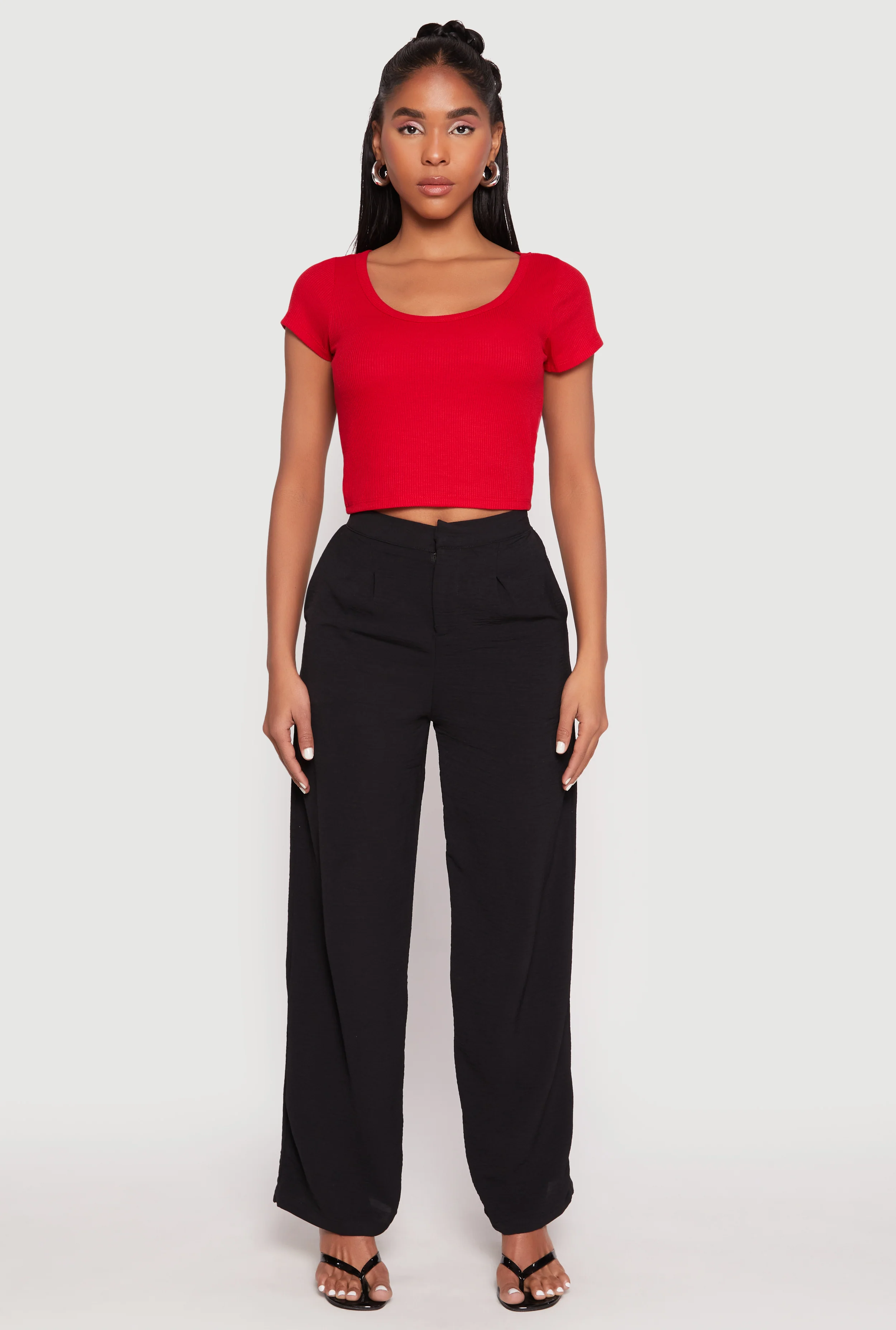 Waffle Knit Short Sleeve Crop Top
