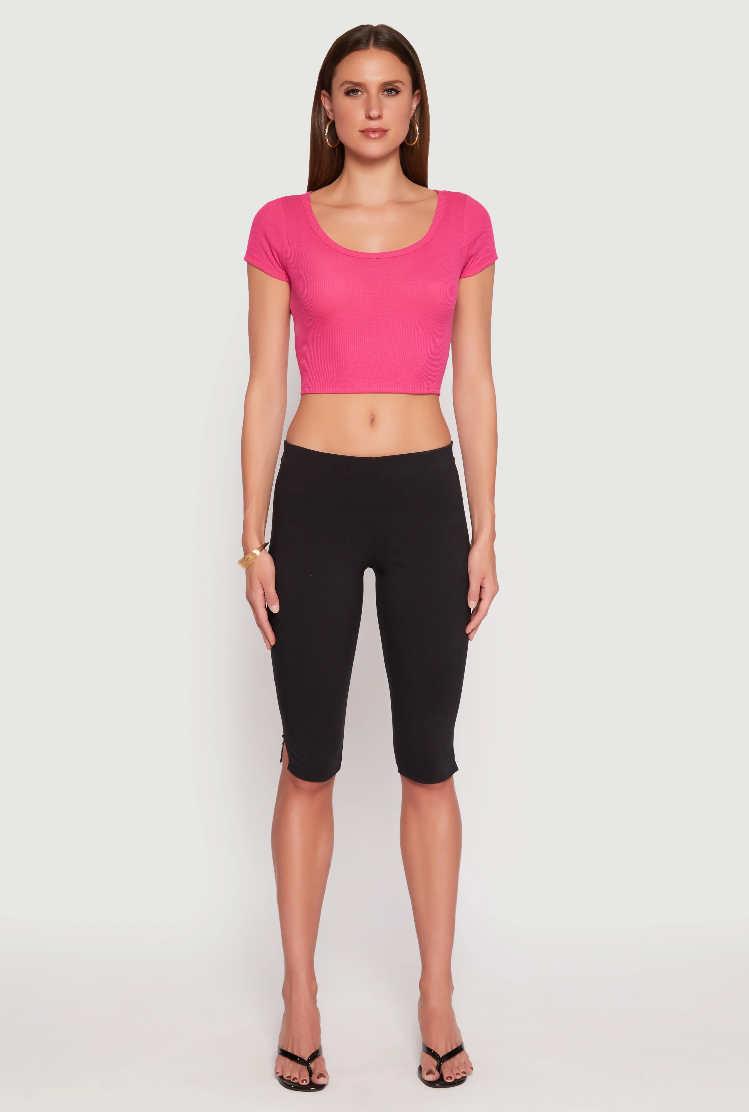 Waffle Knit Short Sleeve Crop Top