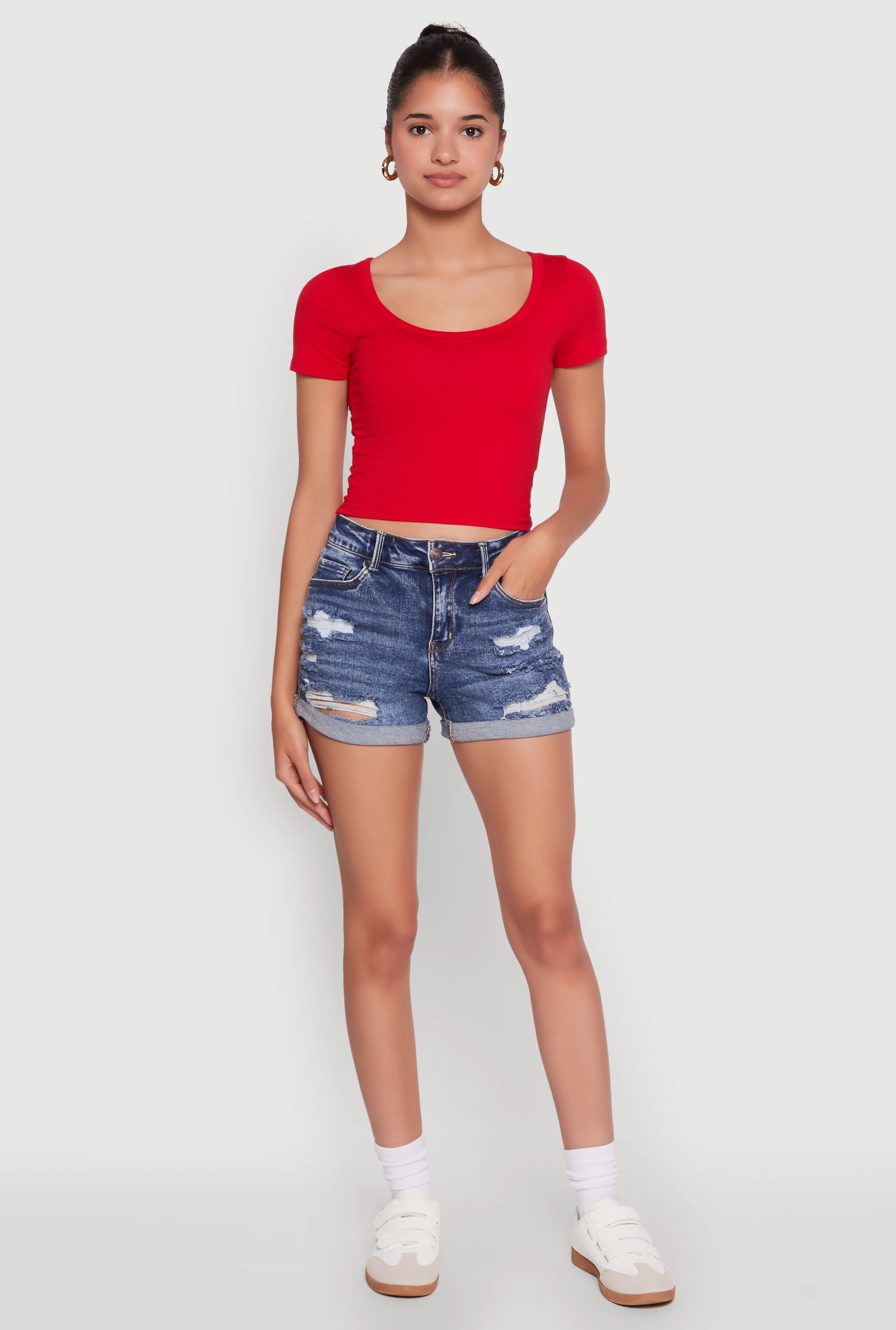 Ambiance Classic Fit Scoop Neck Short Sleeve Cropped Tee