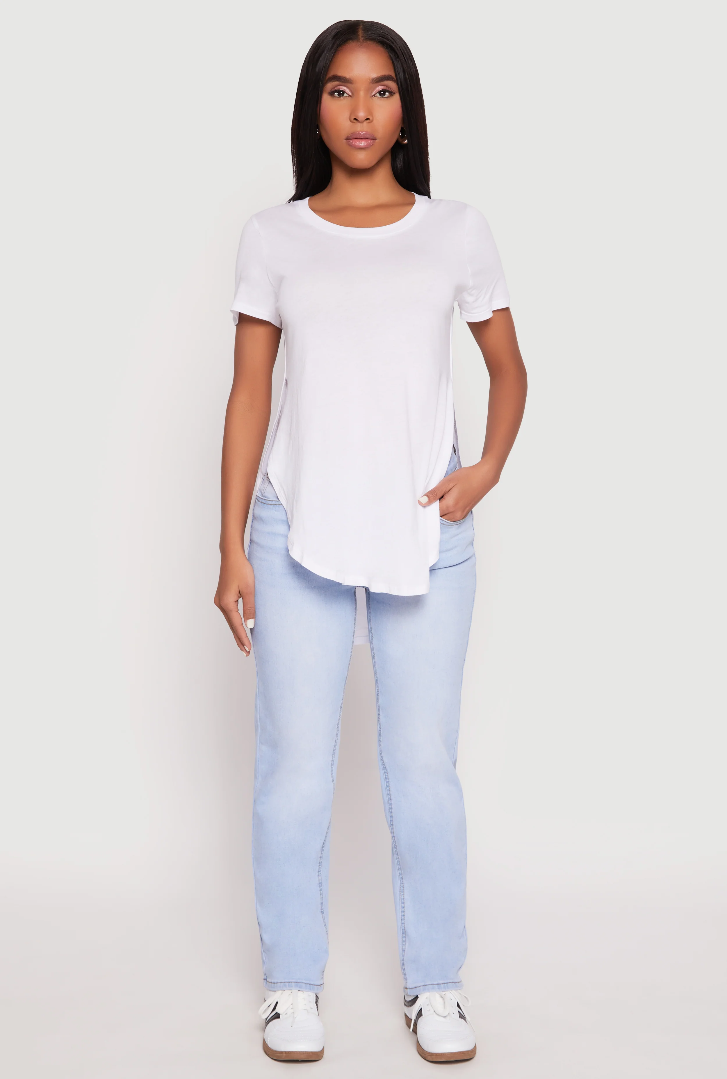 Side Slit High Low Hem Tee