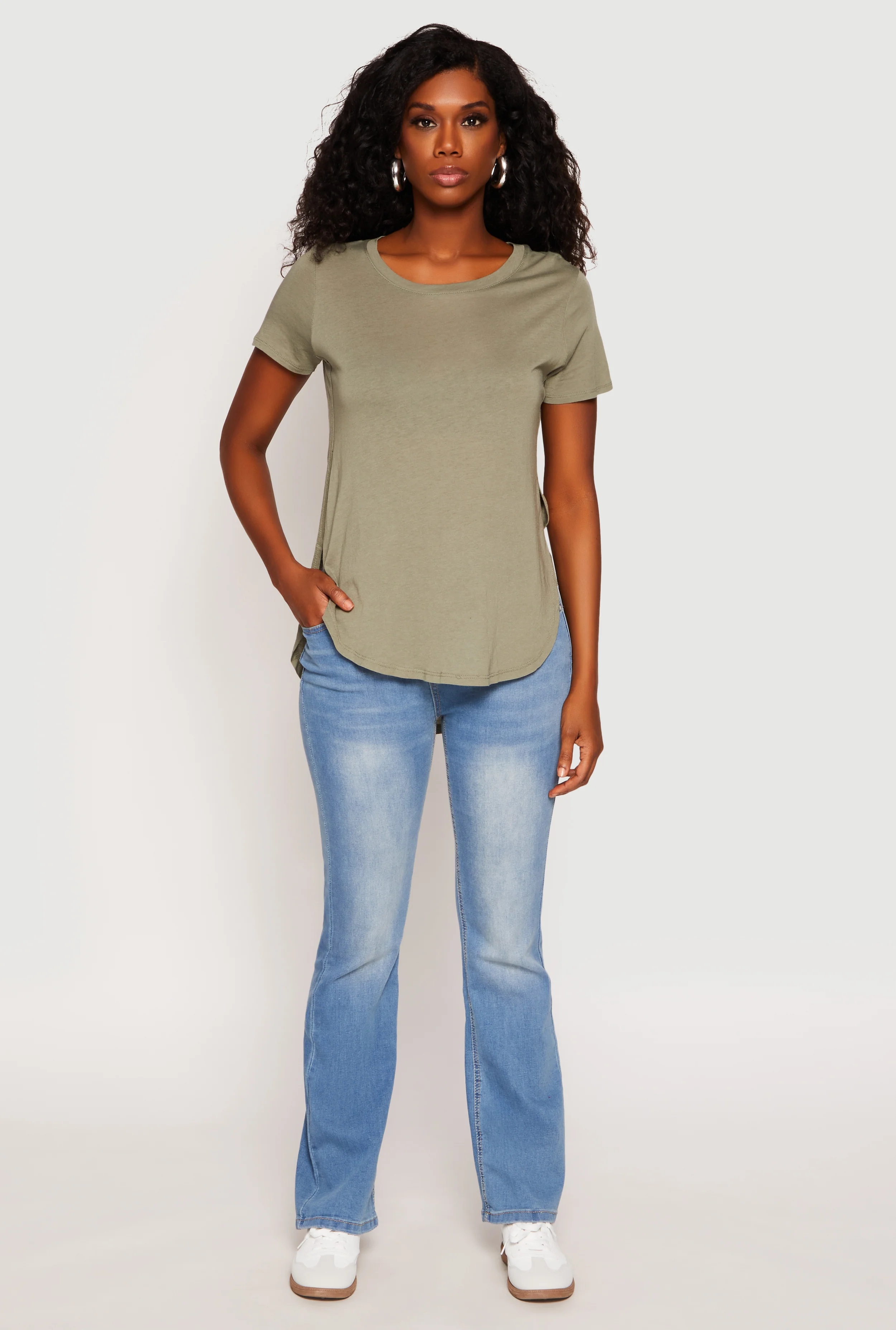 Side Slit High Low Hem Tee