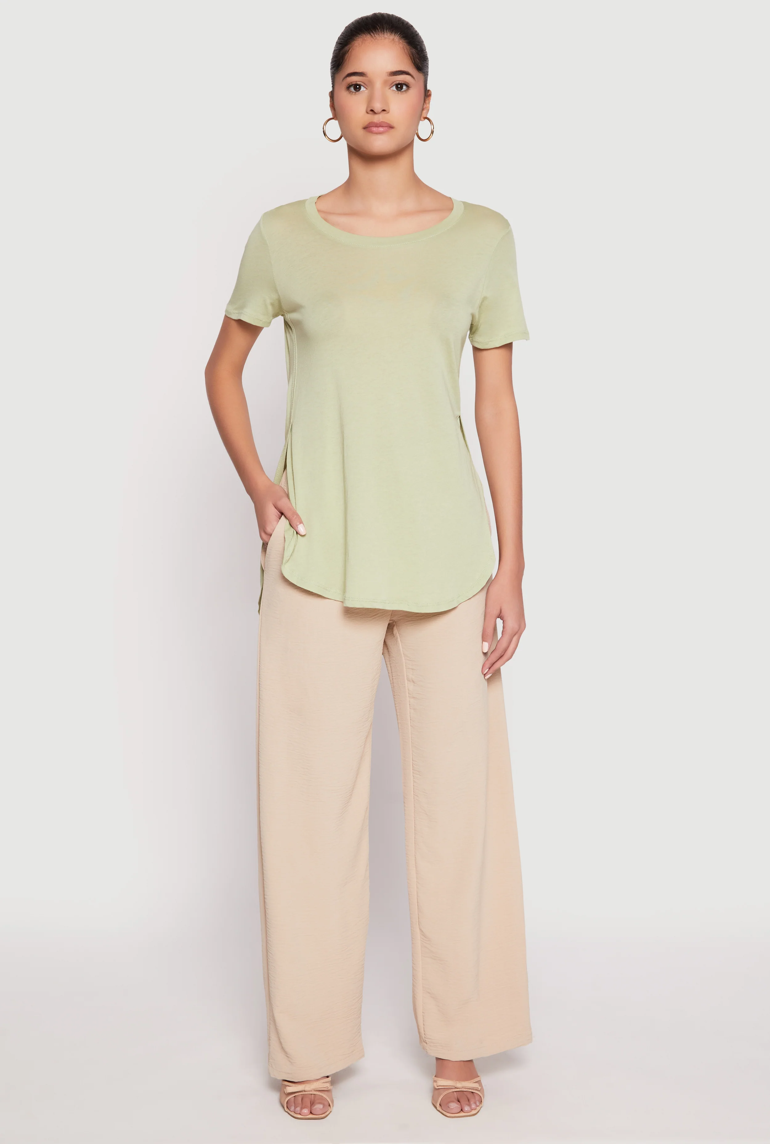 Side Slit High Low Hem Tee