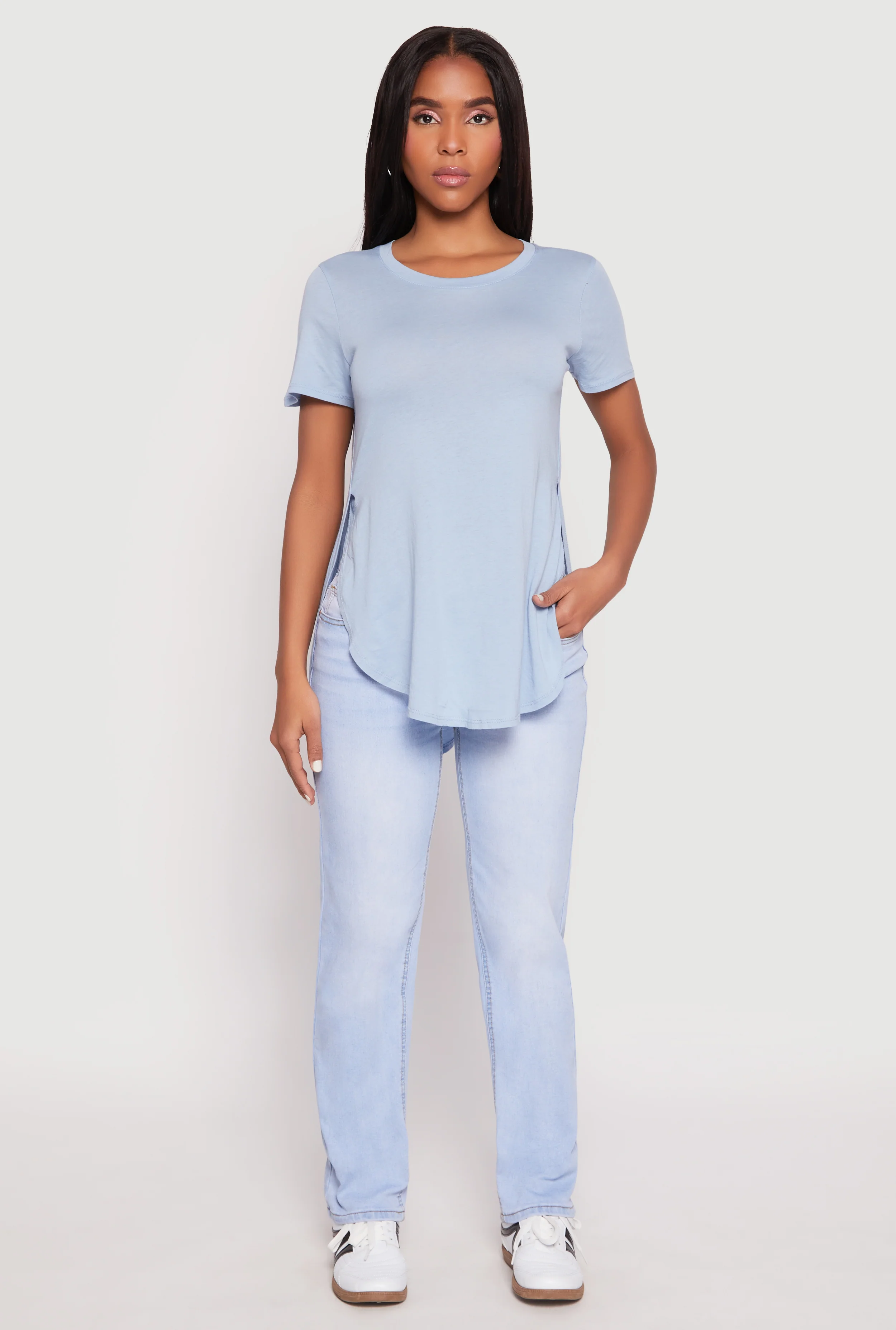 Side Slit High Low Hem Tee